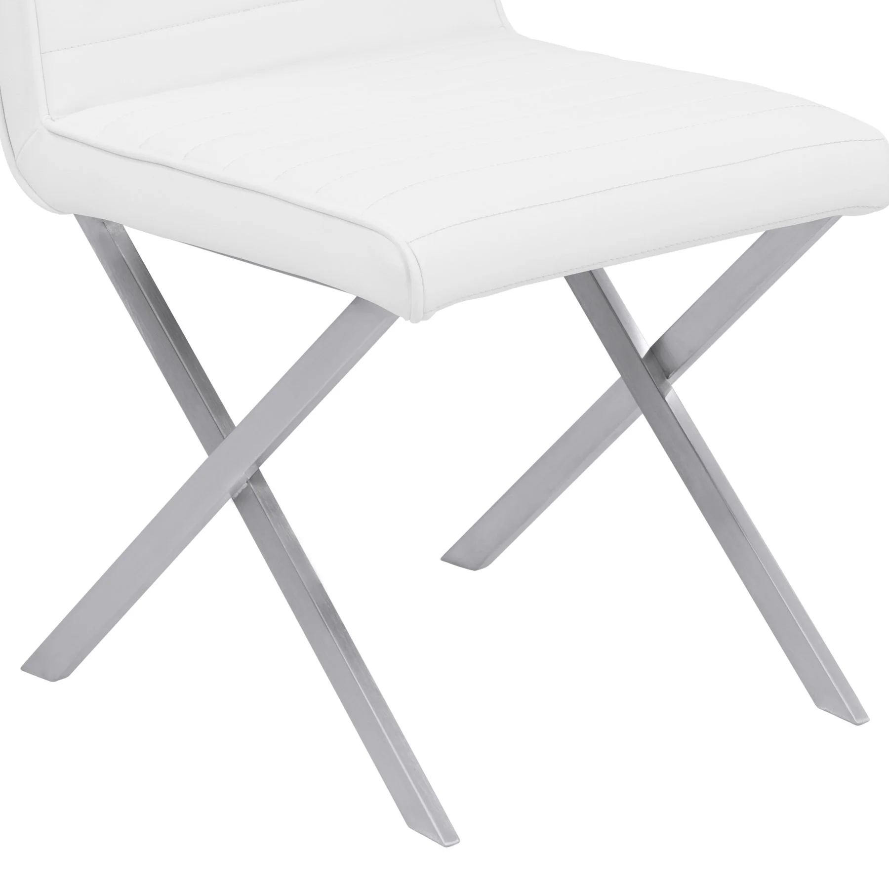 Tempe Contemporary Dining Chair in White Faux Leather with Brushed Stainless Steel Finish - Set of 2 - Image 6