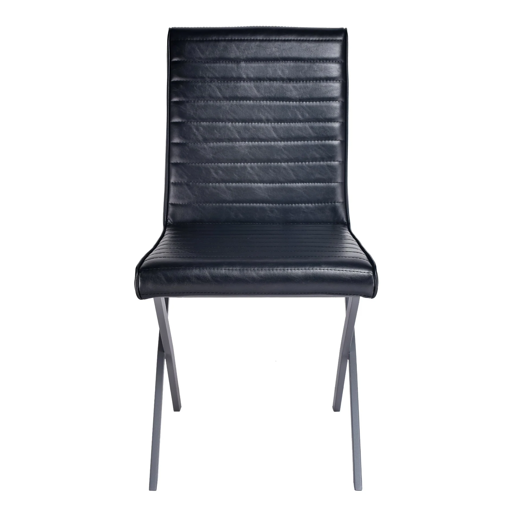 Tempe Modern Dining Chair in Gray Powder Coated finish and Vintage Black Faux Leather - Set of 2 - Image 2