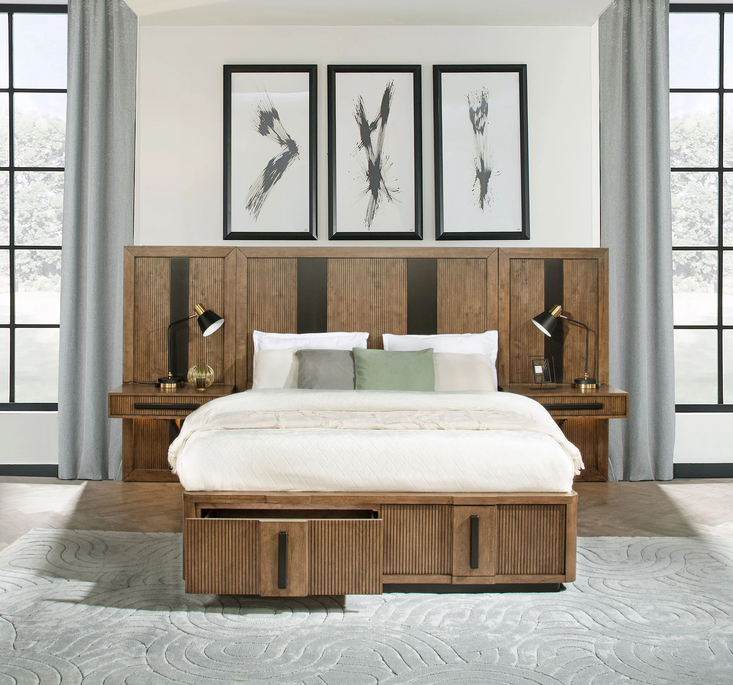 Terrace Wall Panel Platform Storage Bed with Attached Nightstands - Image 10