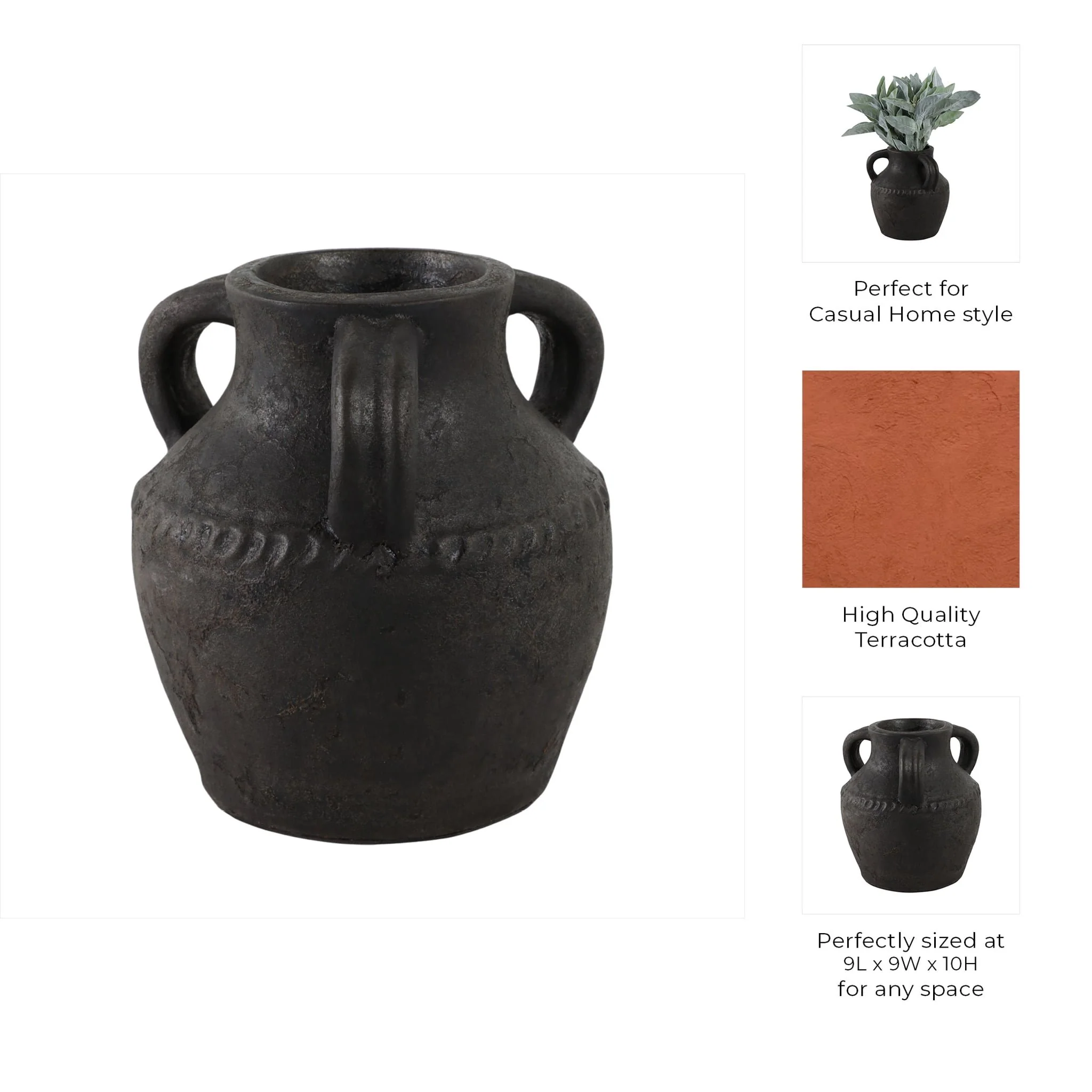 Terracotta, 10" Triple Handle Jug, Black - Image 9