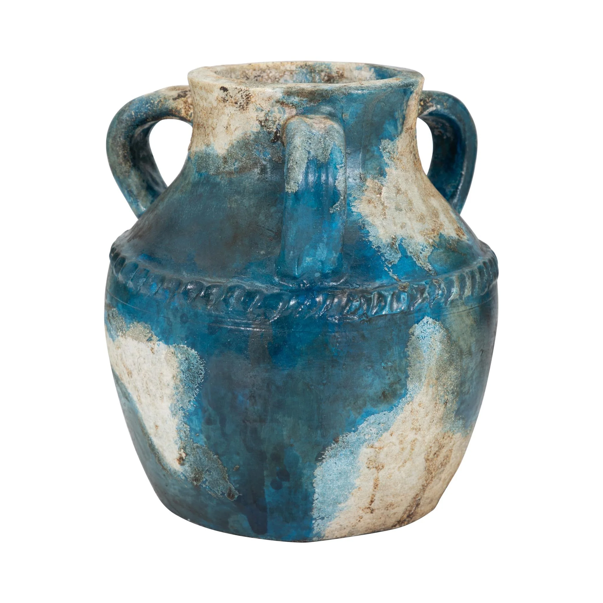 Terracotta, 10" Triple Handle Jug, Blue/ivory - Image 4