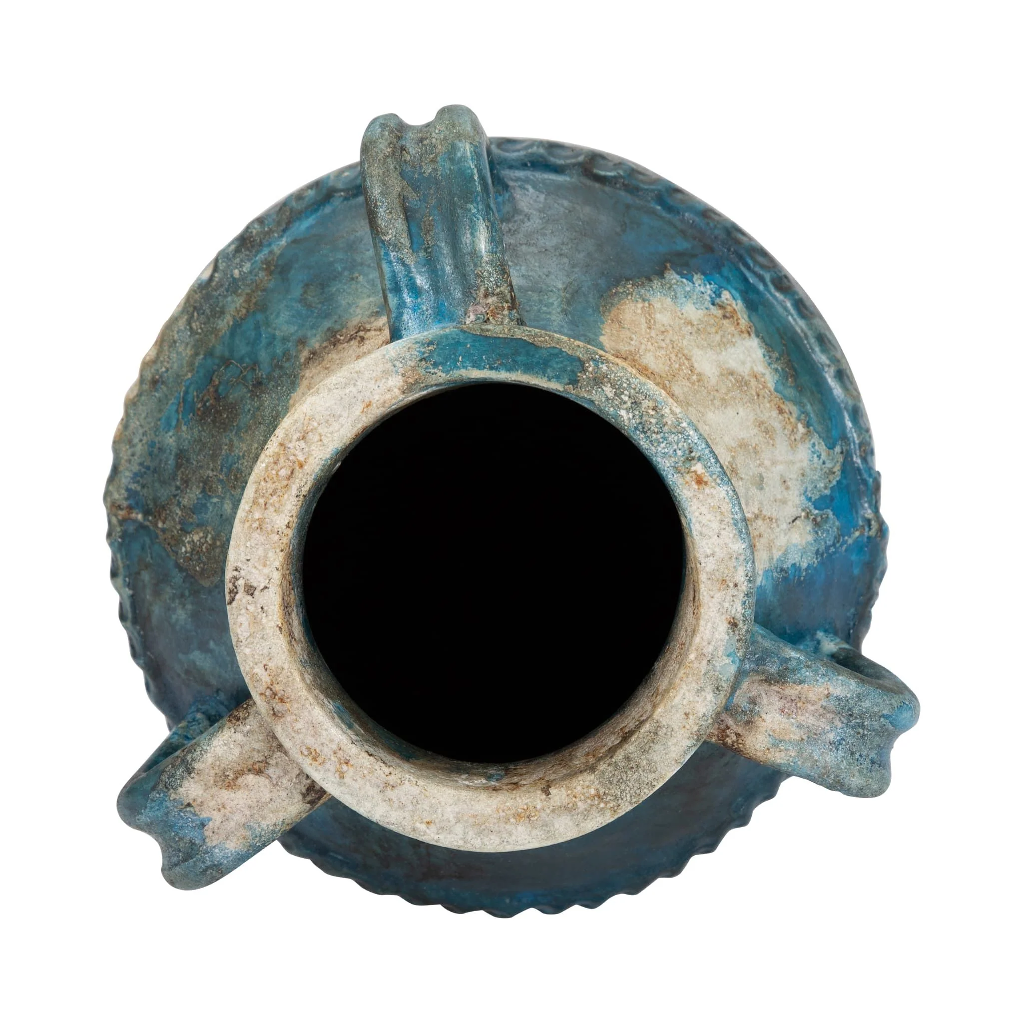 Terracotta, 10" Triple Handle Jug, Blue/ivory - Image 6