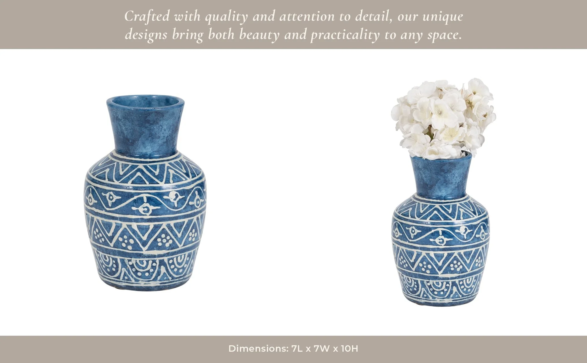 Terracotta,10"h Vase, Blue - Image 14