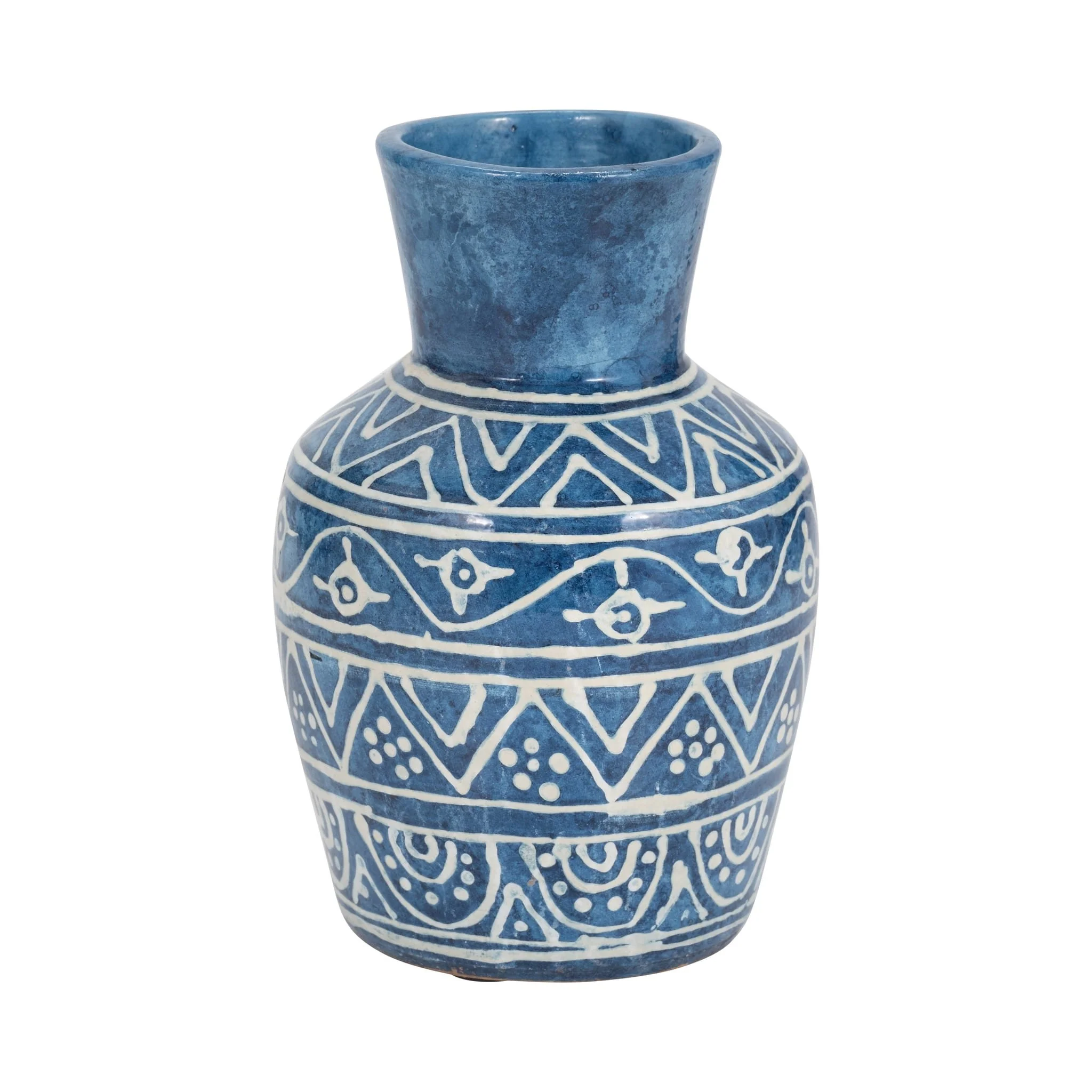Terracotta,10"h Vase, Blue - Image 3