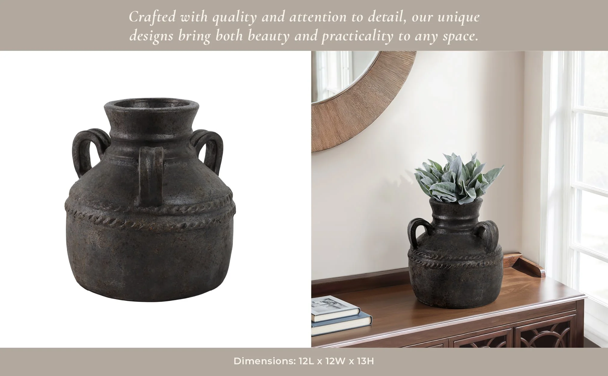 Terracotta, 12" Triple Handle Jug, Black - Image 13