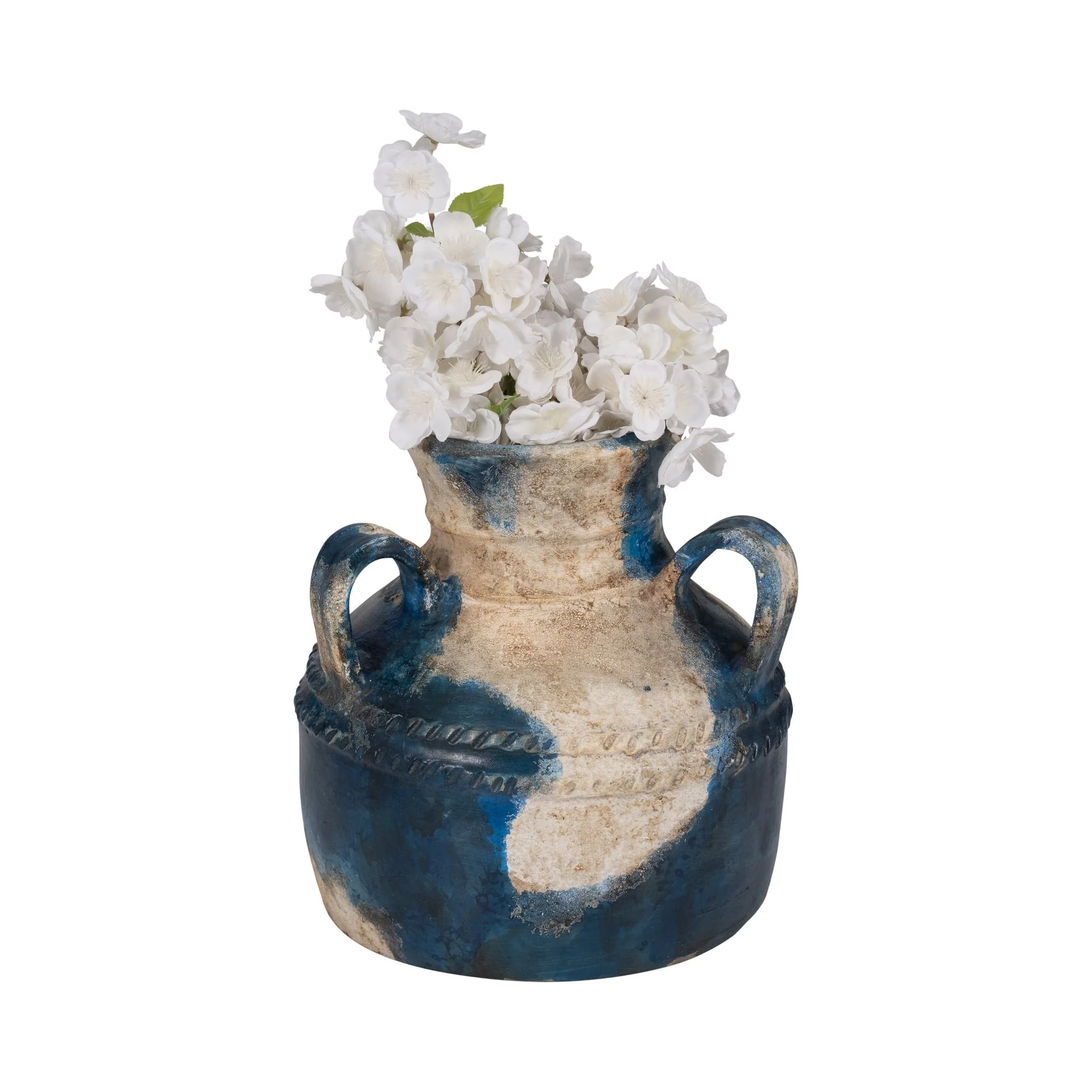 Terracotta, 12" Triple Handle Jug, Blue/ivory - Image 2