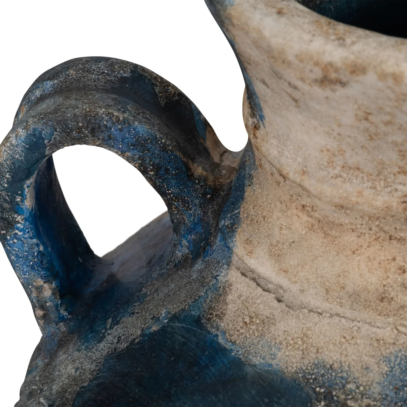 Terracotta, 12" Triple Handle Jug, Blue/ivory - Image 4