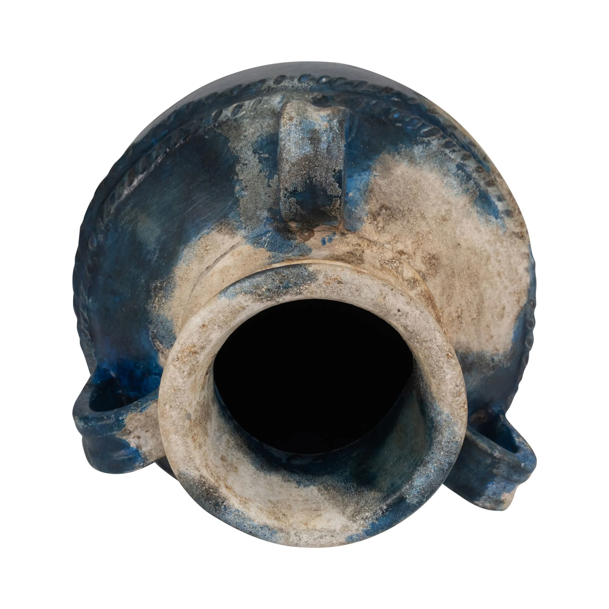 Terracotta, 12" Triple Handle Jug, Blue/ivory - Image 5