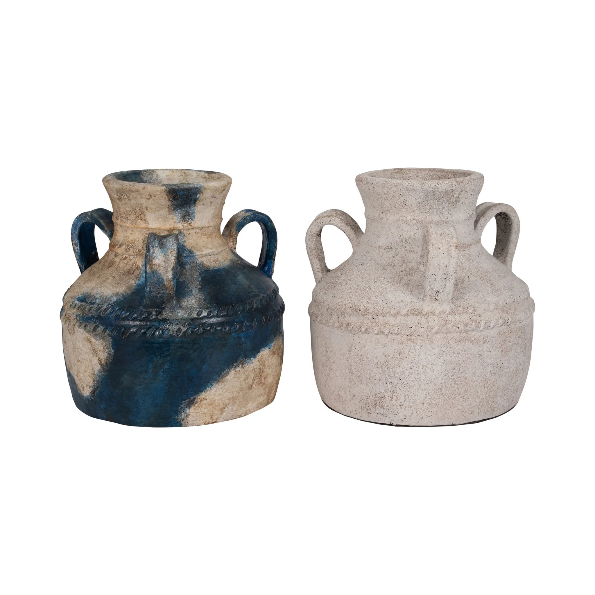 Terracotta, 12" Triple Handle Jug, Blue/ivory - Image 7
