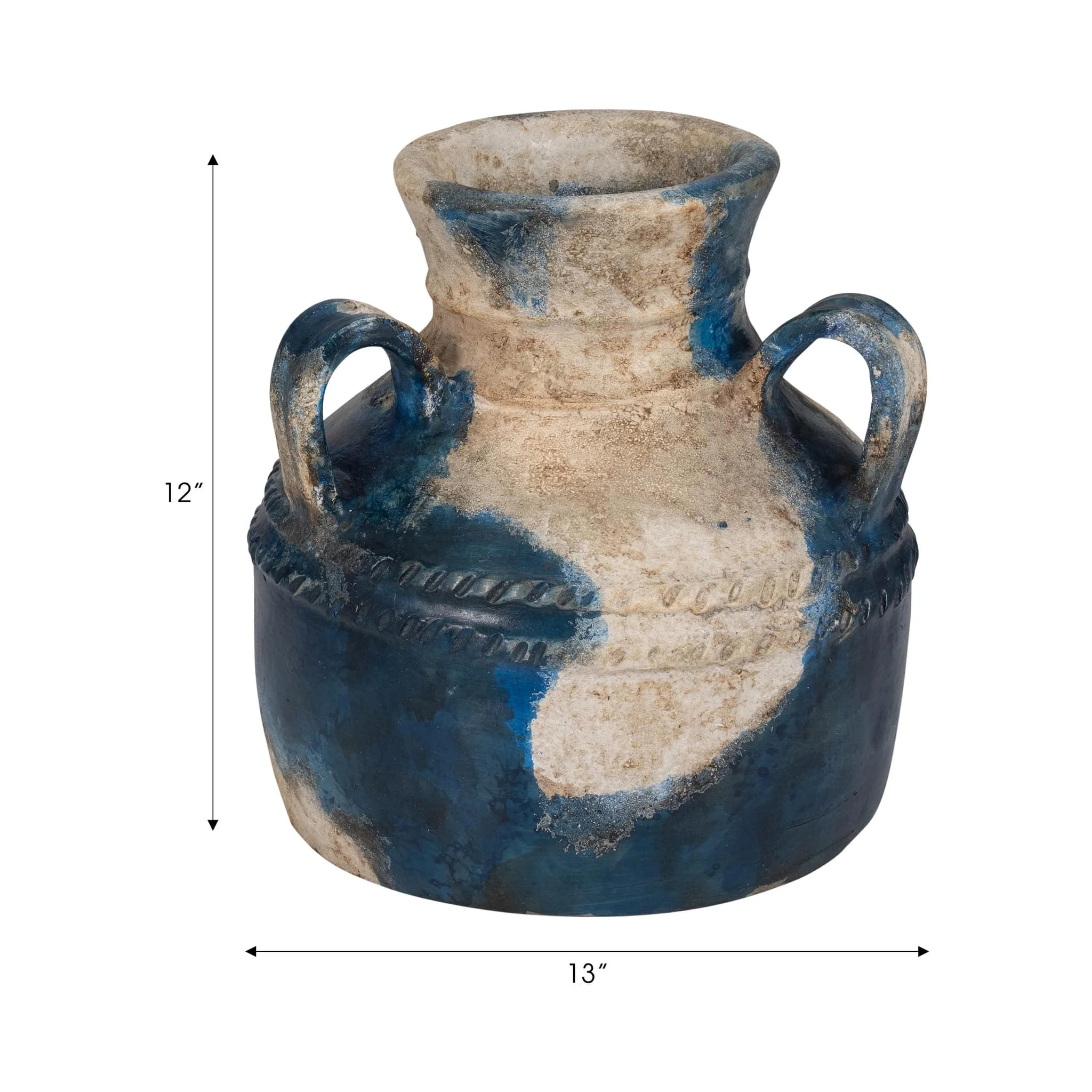 Terracotta, 12" Triple Handle Jug, Blue/ivory - Image 8