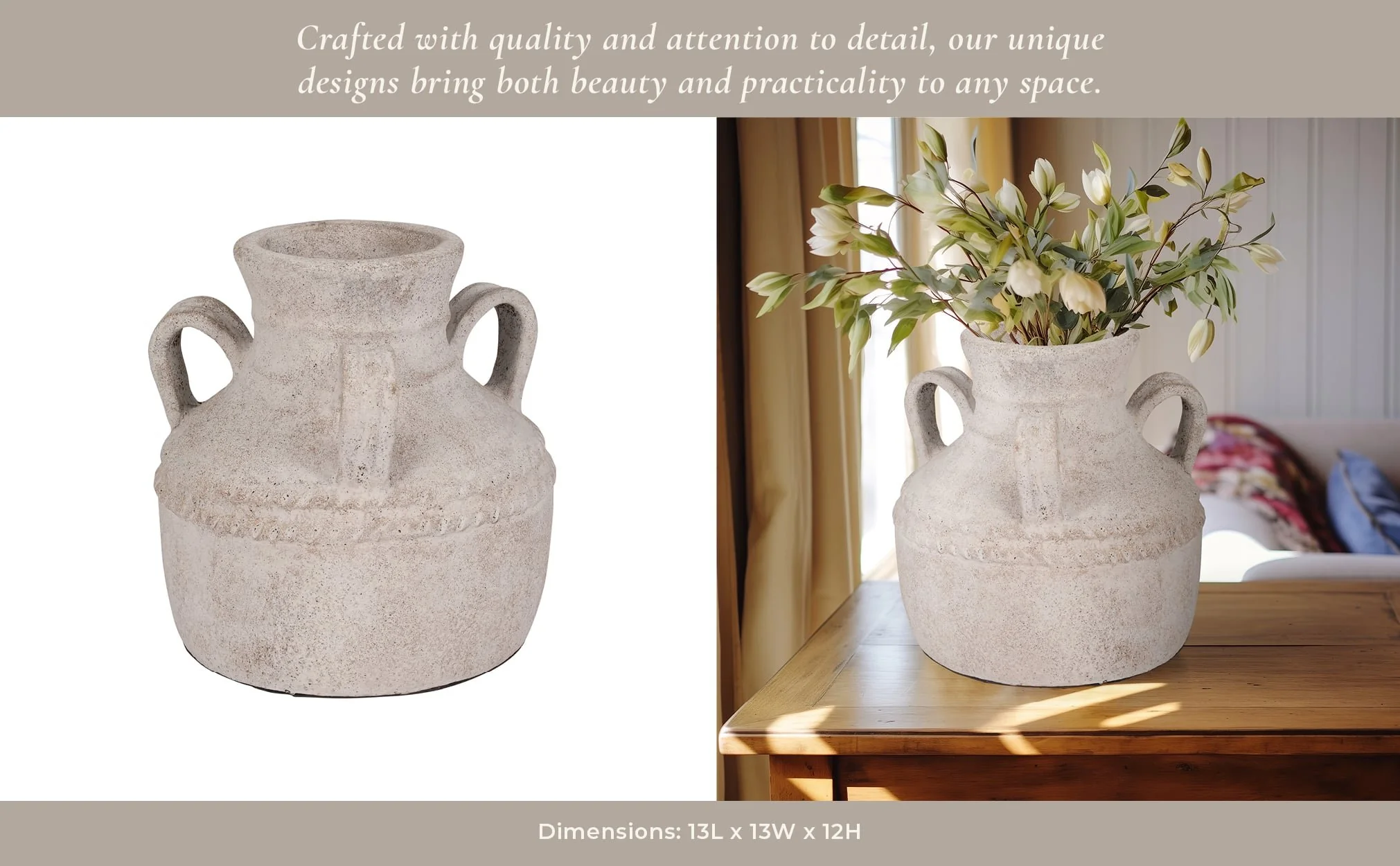 Terracotta, 12" Triple Handle Jug, Ivory - Image 11