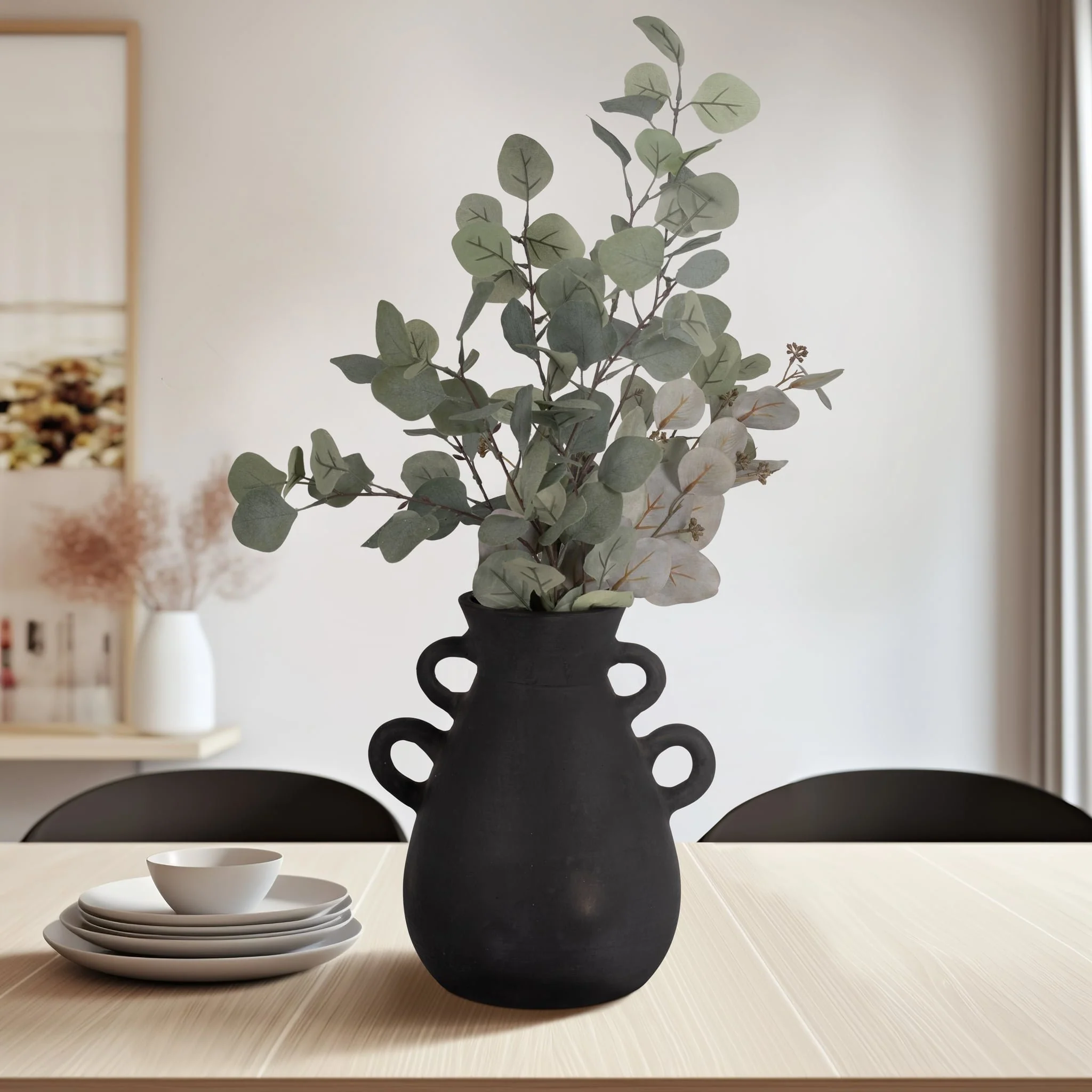 Terracotta, 12" Vase With 4 Handles, Black - Image 10