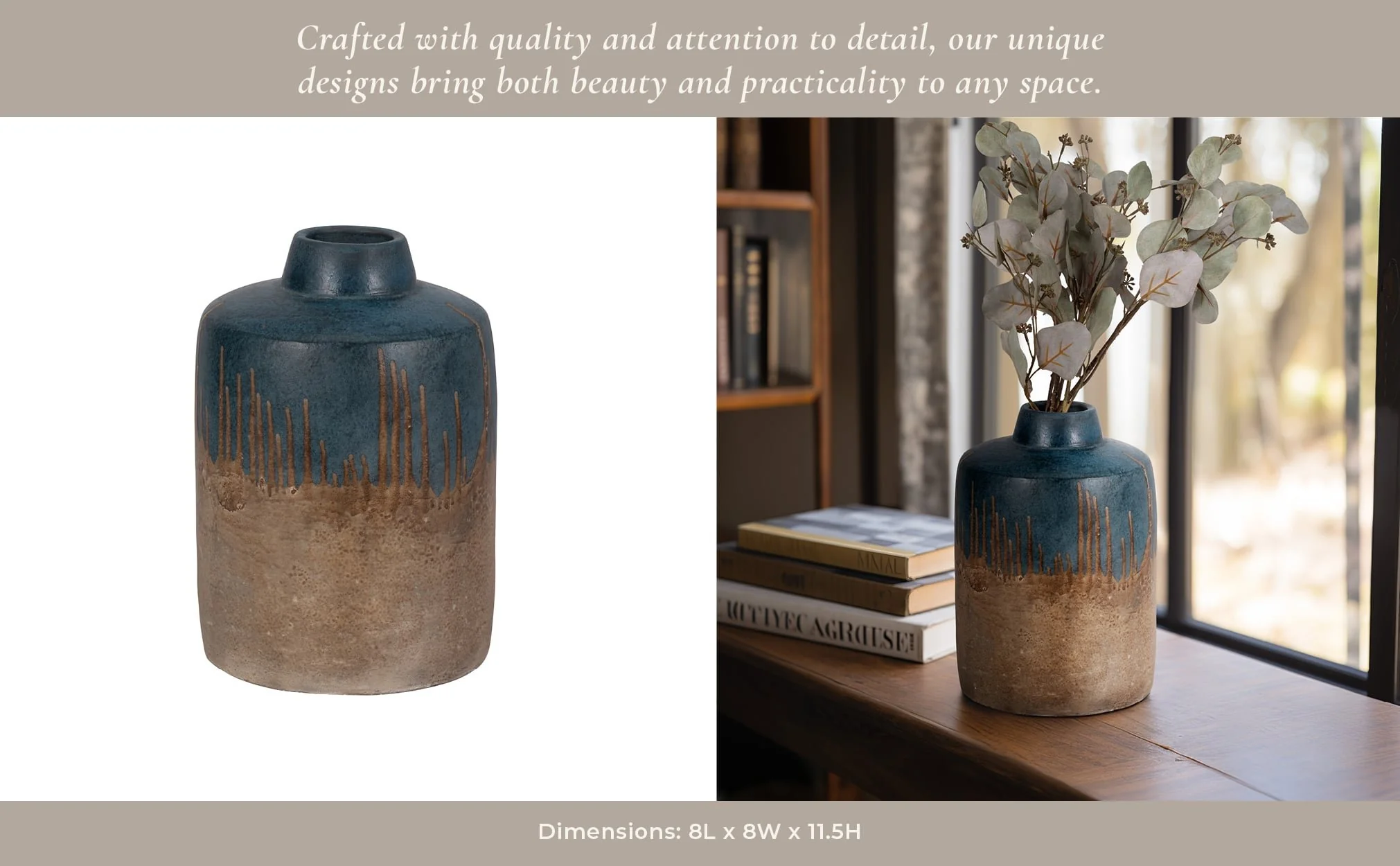 Terracotta, 12"h 2-tone Vase, Blue/ivory - Image 11