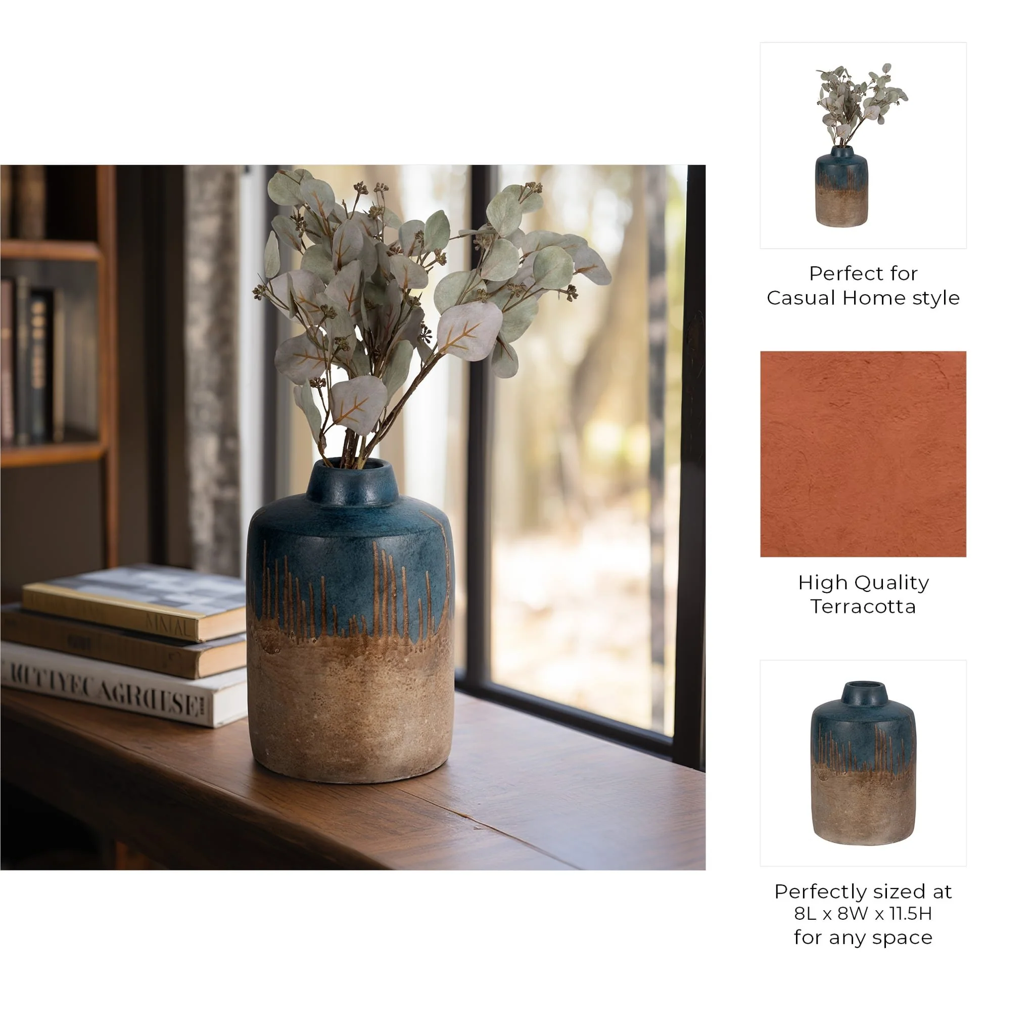 Terracotta, 12"h 2-tone Vase, Blue/ivory - Image 9