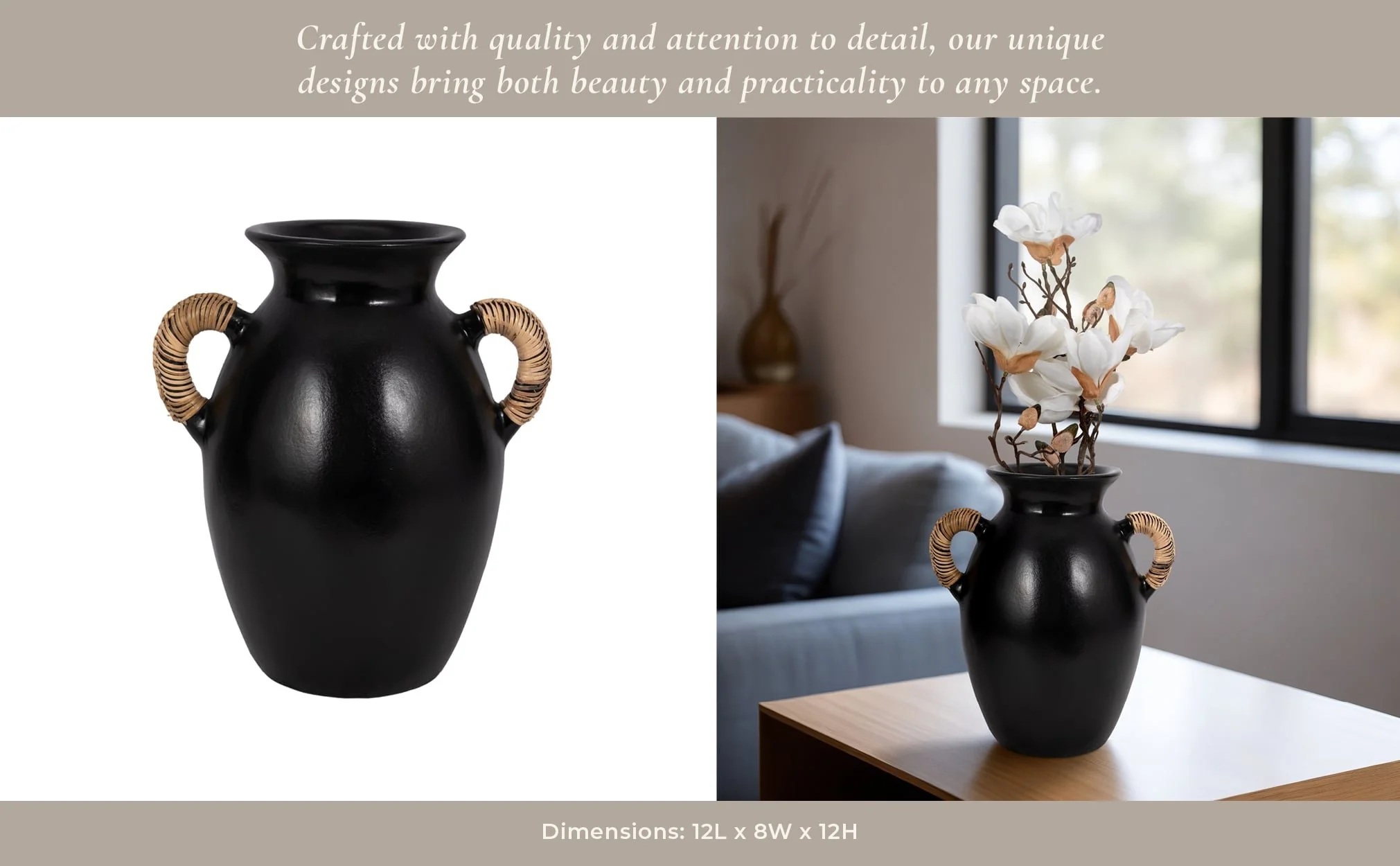 Terracotta, 12"h Eared Vase, Black - Image 12