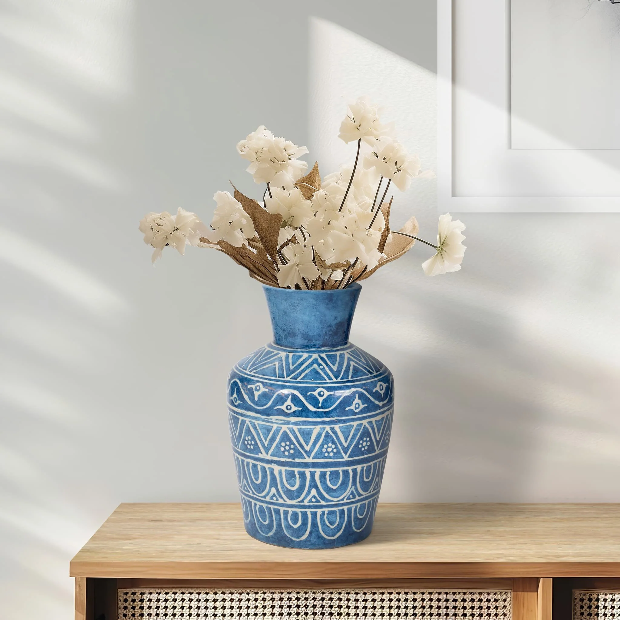 Terracotta, 12"h Vase, Blue - Image 11