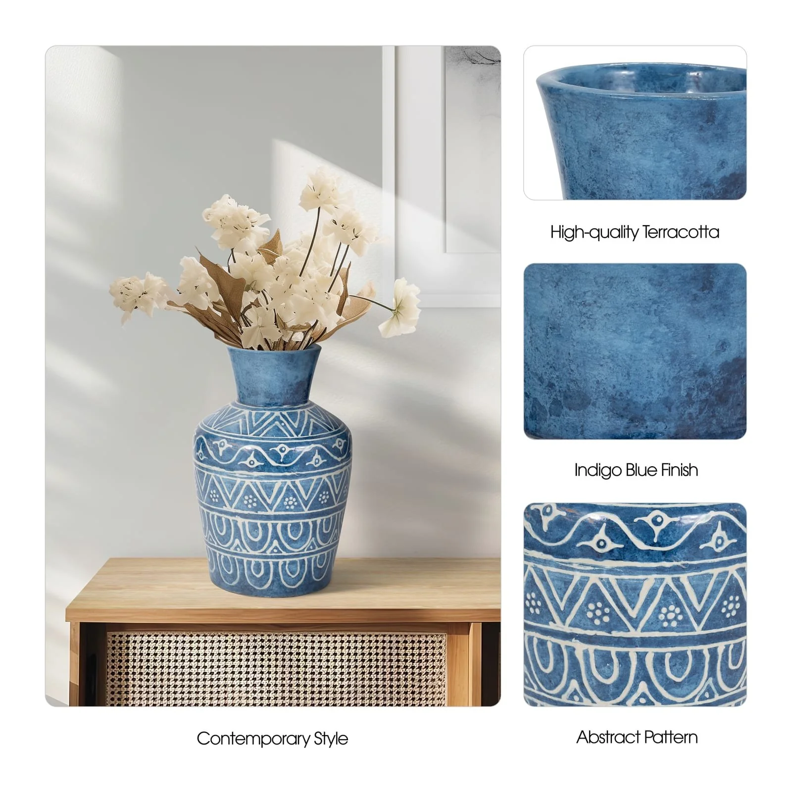 Terracotta, 12"h Vase, Blue - Image 9