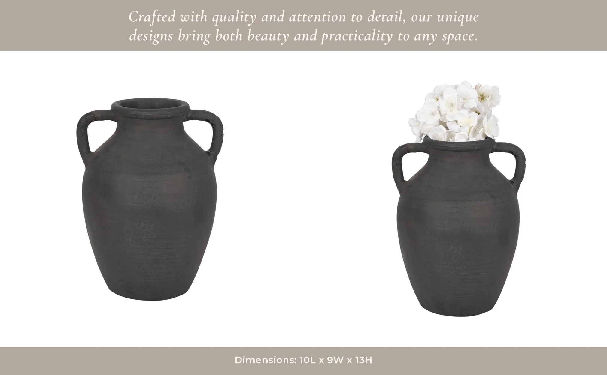 Terracotta, 13" Vase With Handles, Black - Image 14