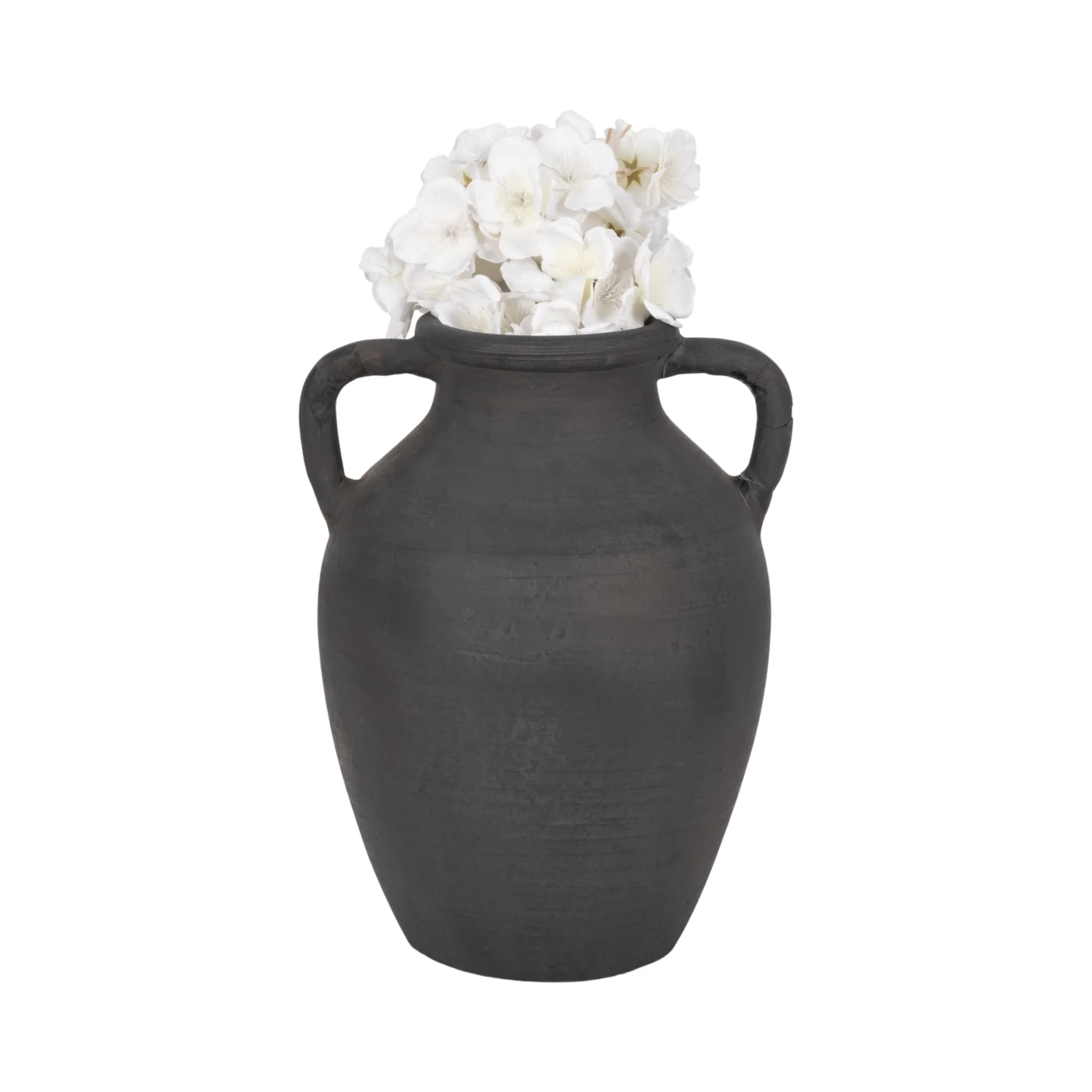 Terracotta, 13" Vase With Handles, Black - Image 2