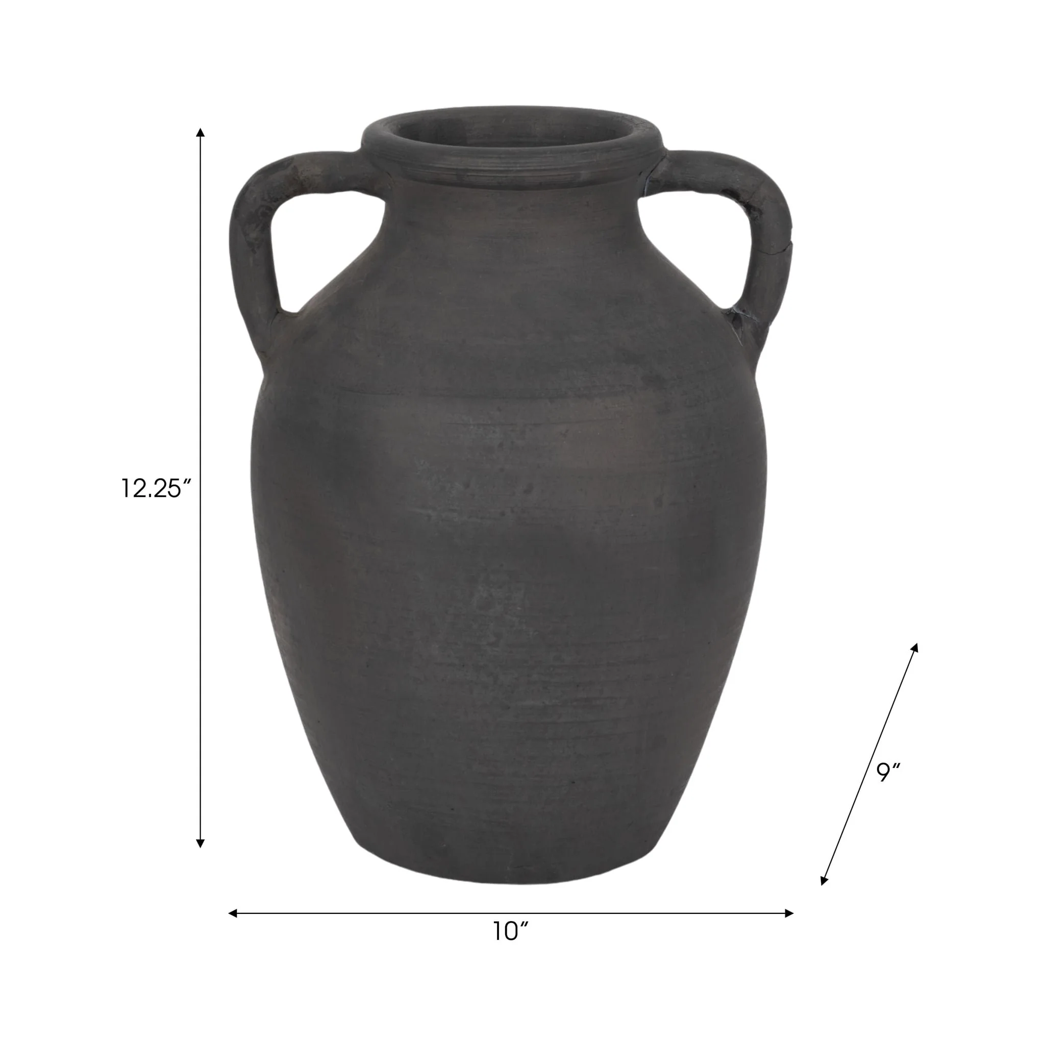 Terracotta, 13" Vase With Handles, Black - Image 8