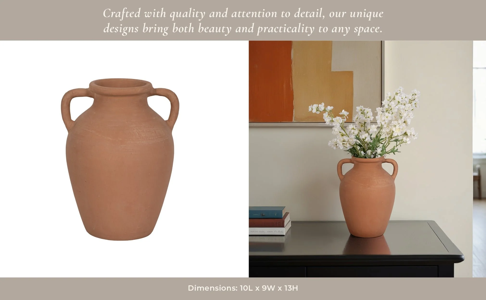 Terracotta, 13" Vase With Handles, Natural - Image 11