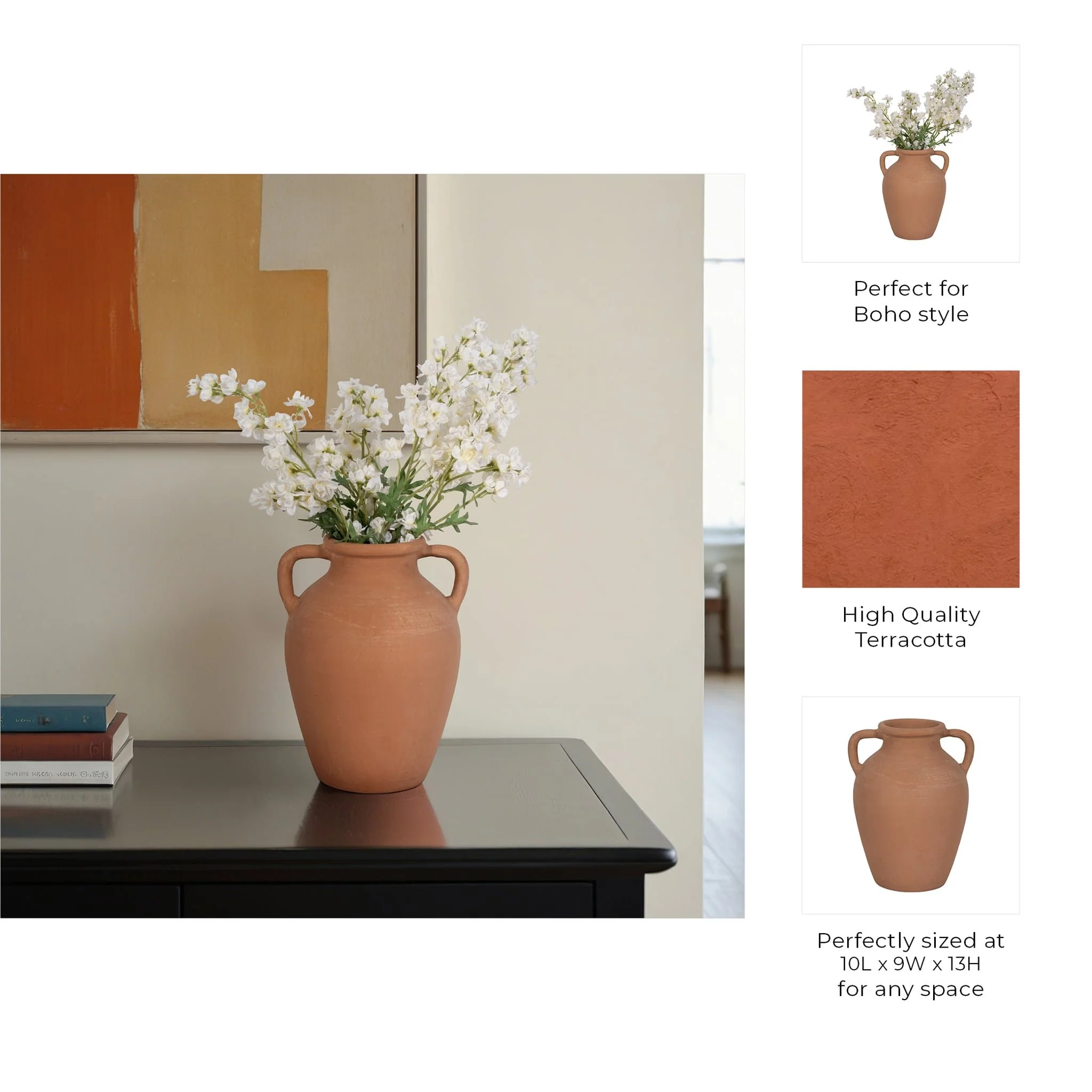 Terracotta, 13" Vase With Handles, Natural - Image 9