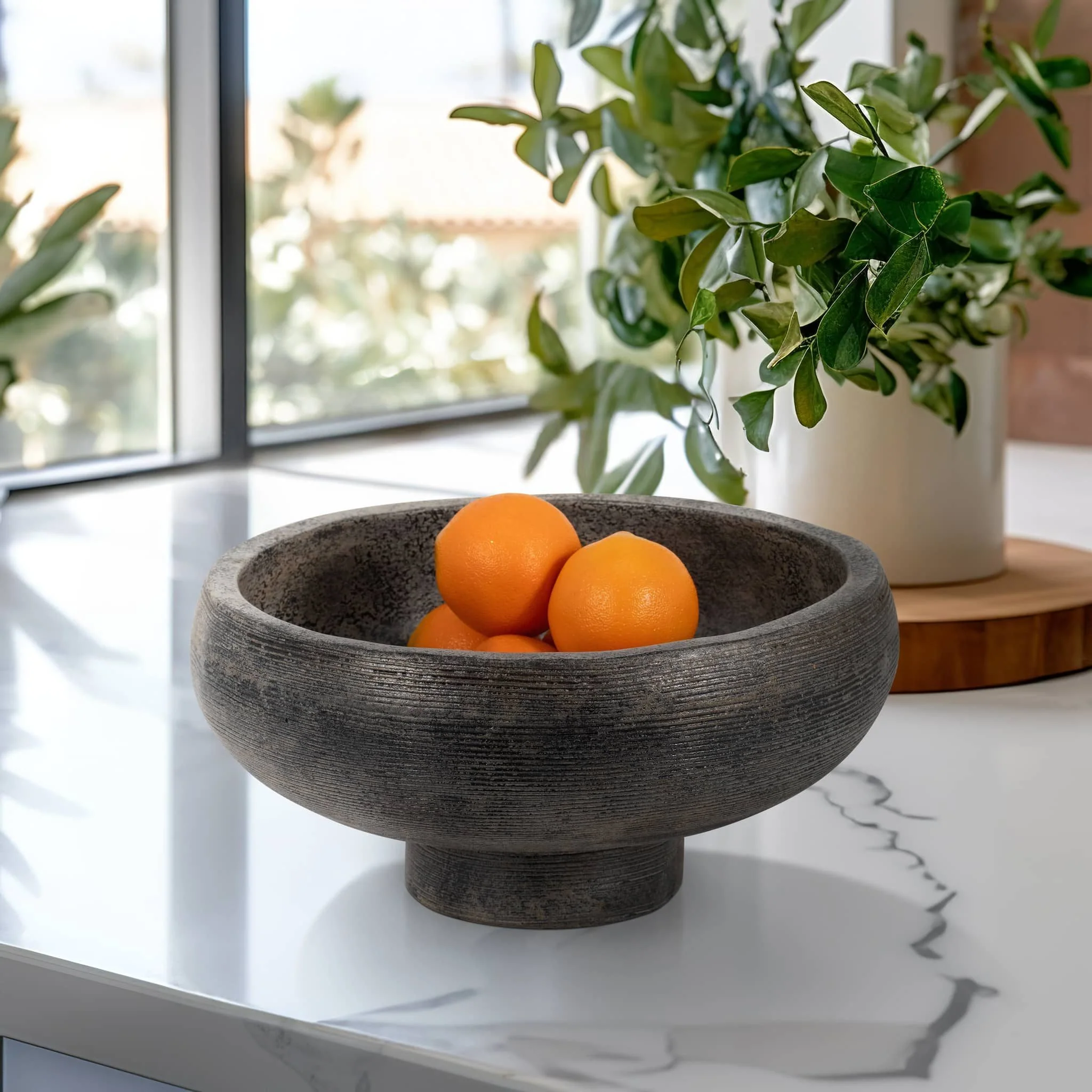 Terracotta, 14" Etched Bowl On Stand, Multi - Image 9
