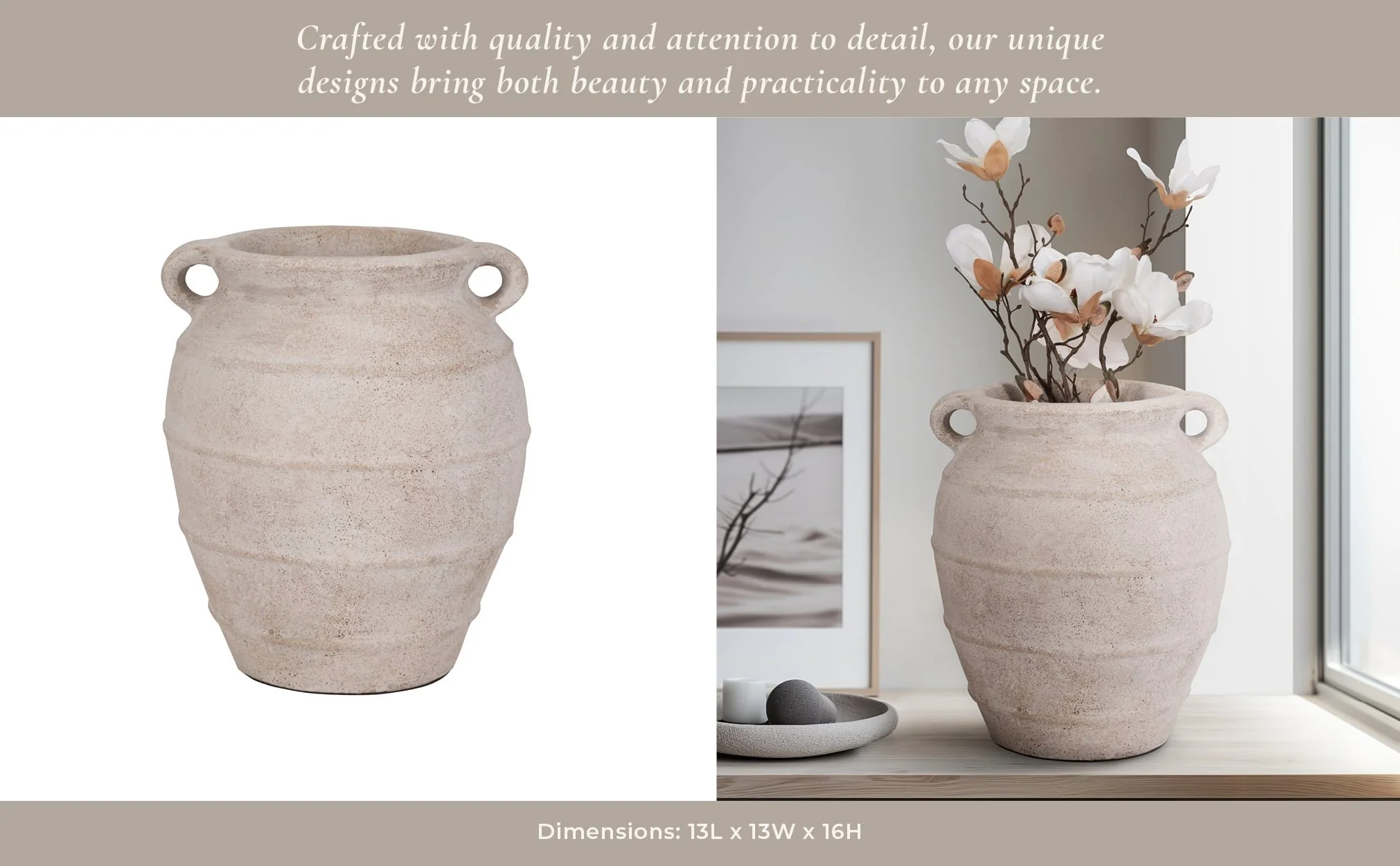 Terracotta, 16" Mini Handle Jug Vase, Ivory - Image 11