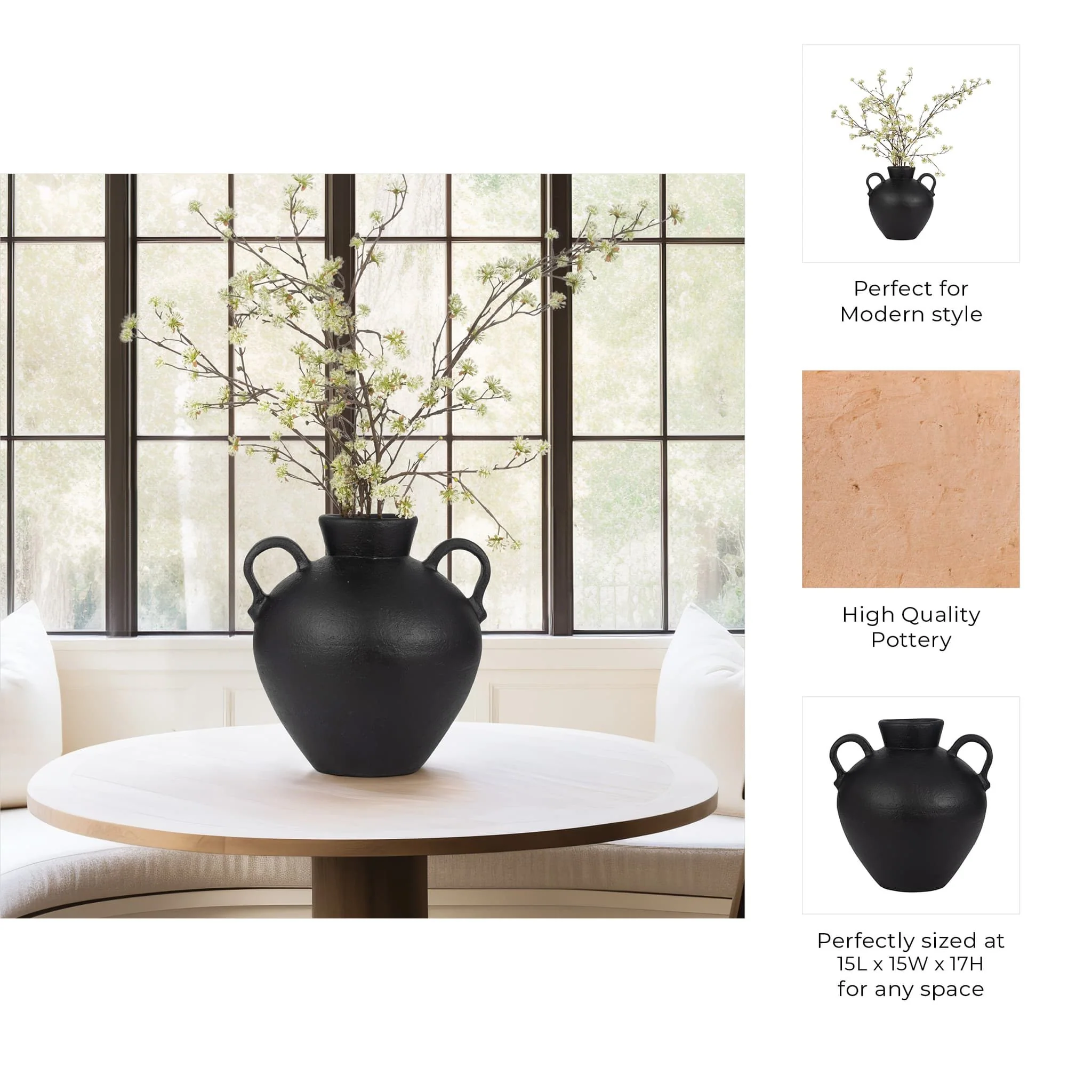 Terracotta, 16" Organic Jug With 2 Handles, Black - Image 10