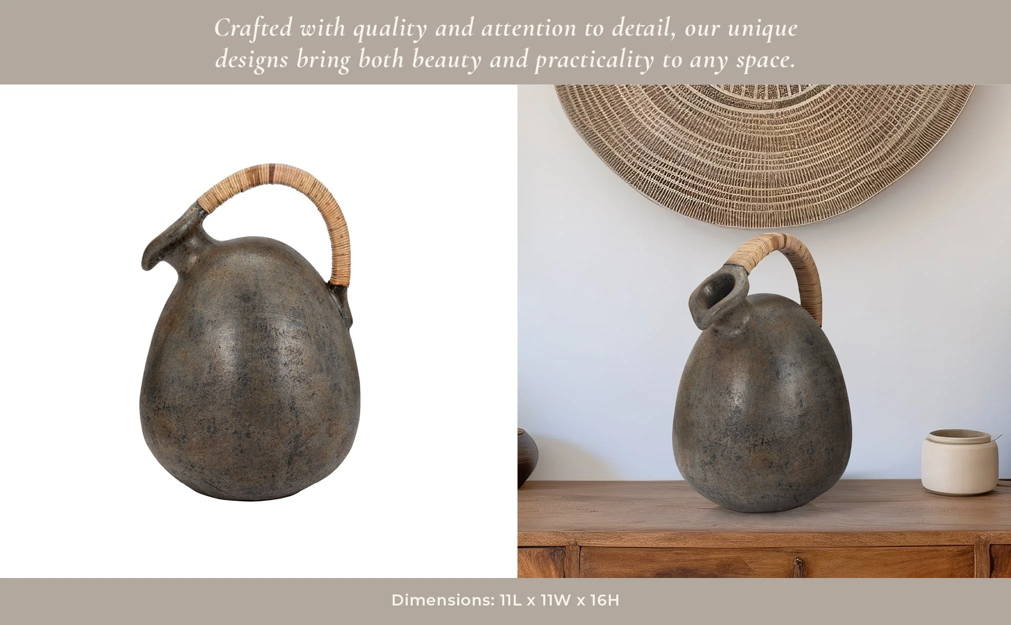 Terracotta, 16" Rustic Jug W/ Woven Handle, Multi - Image 12