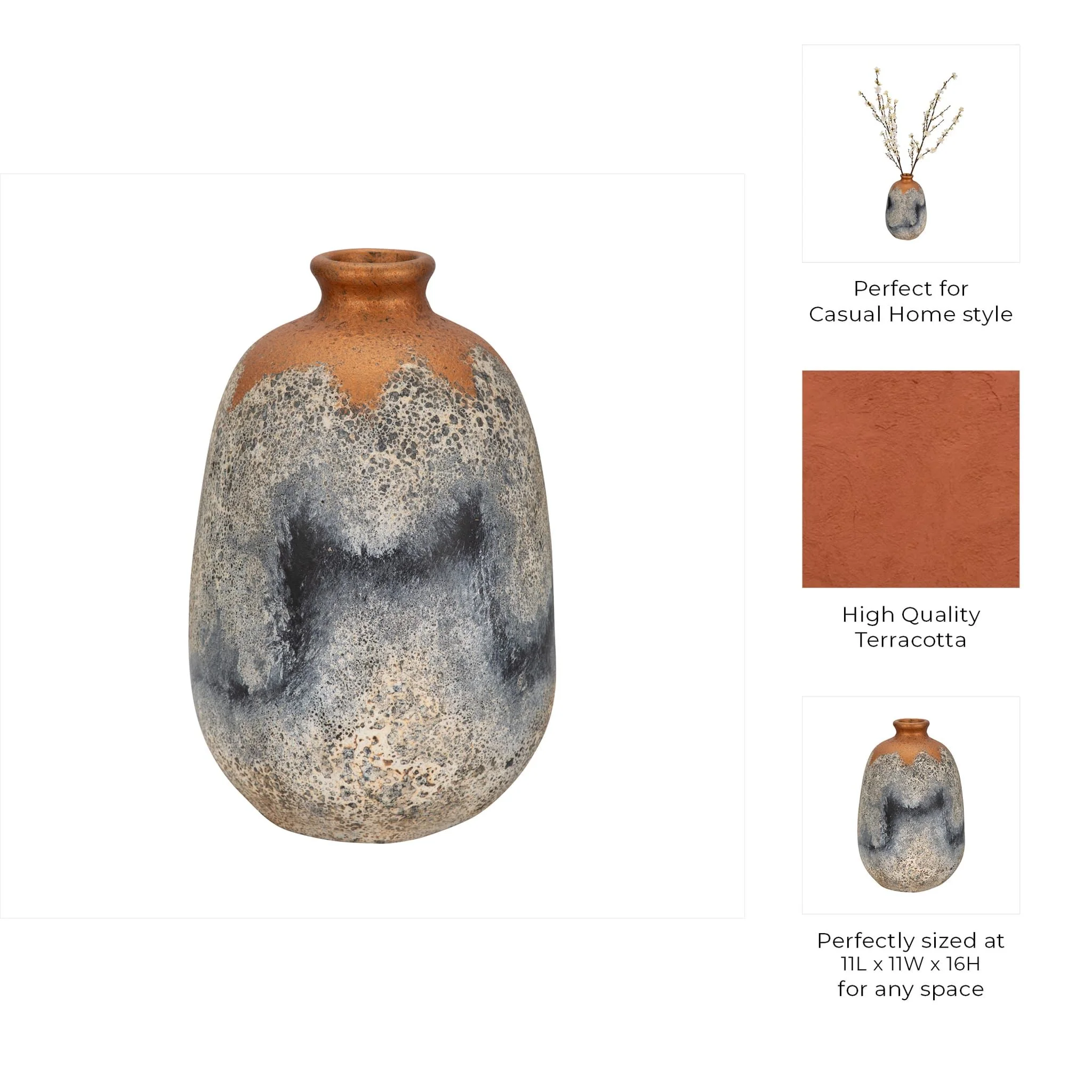 Terracotta, 16" Rustic Vase, Multi - Image 9