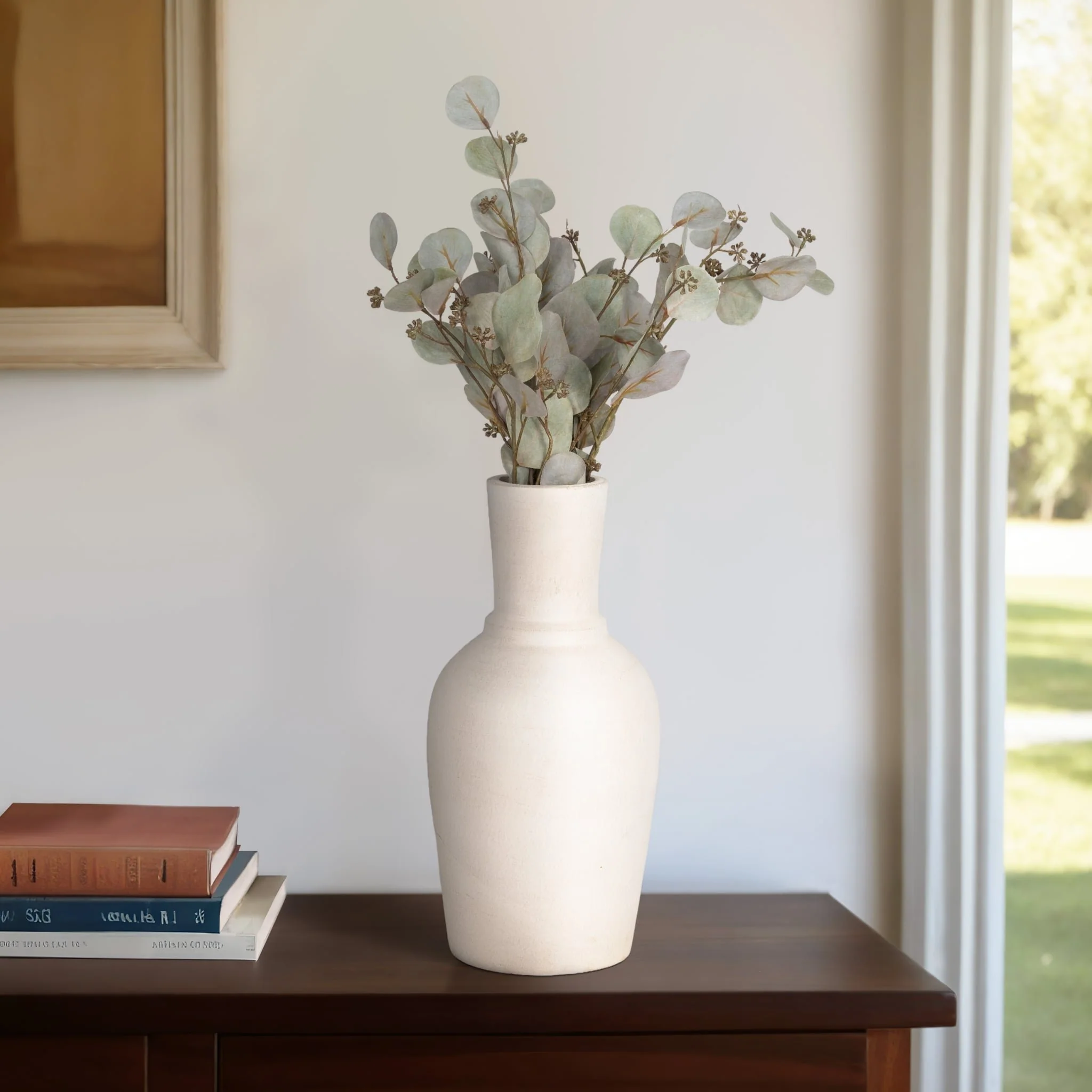 Terracotta, 16" Vase With Ring At Neck, Ivory - Image 10