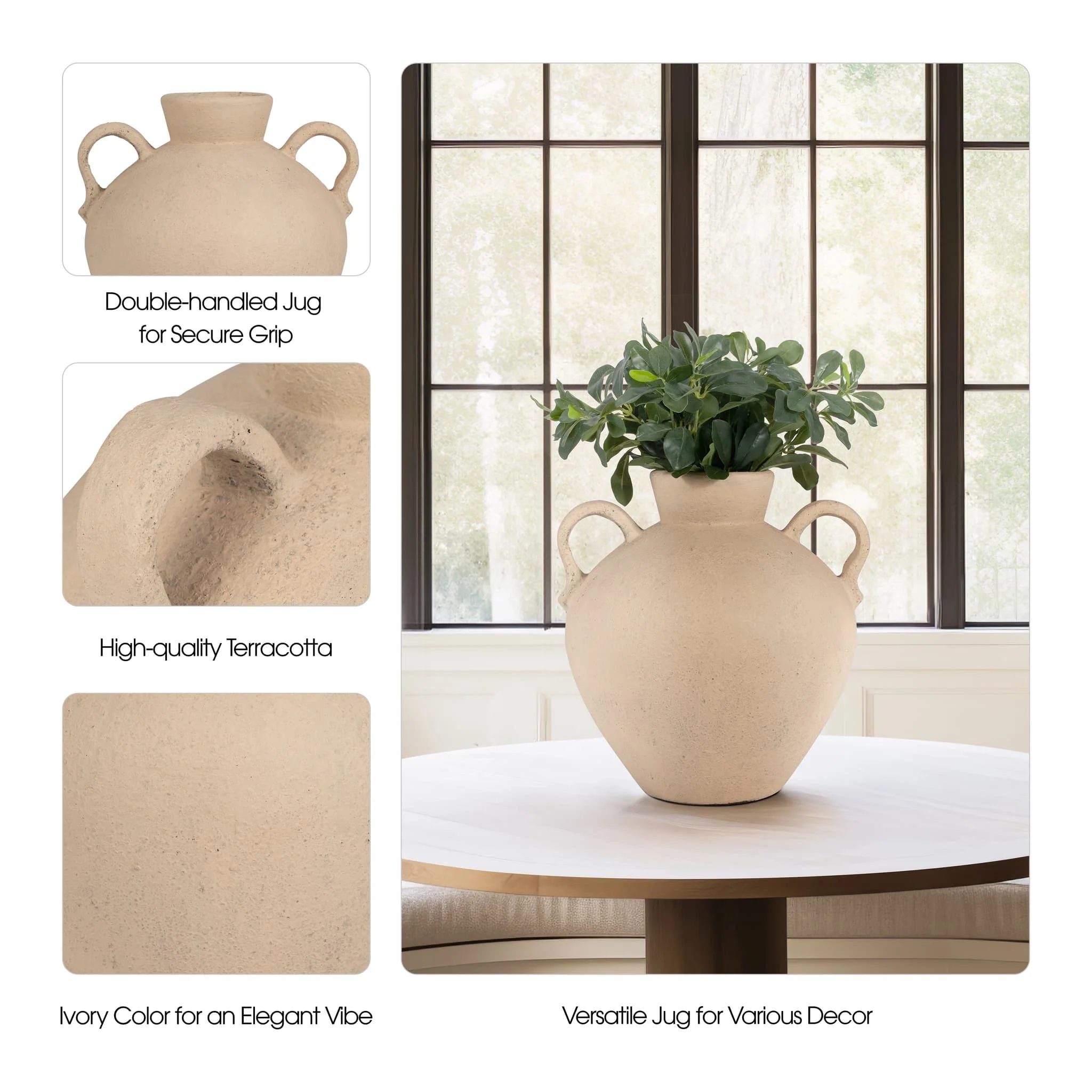 Terracotta, 17" Organic Jug With 2 Handles, Ivory - Image 10