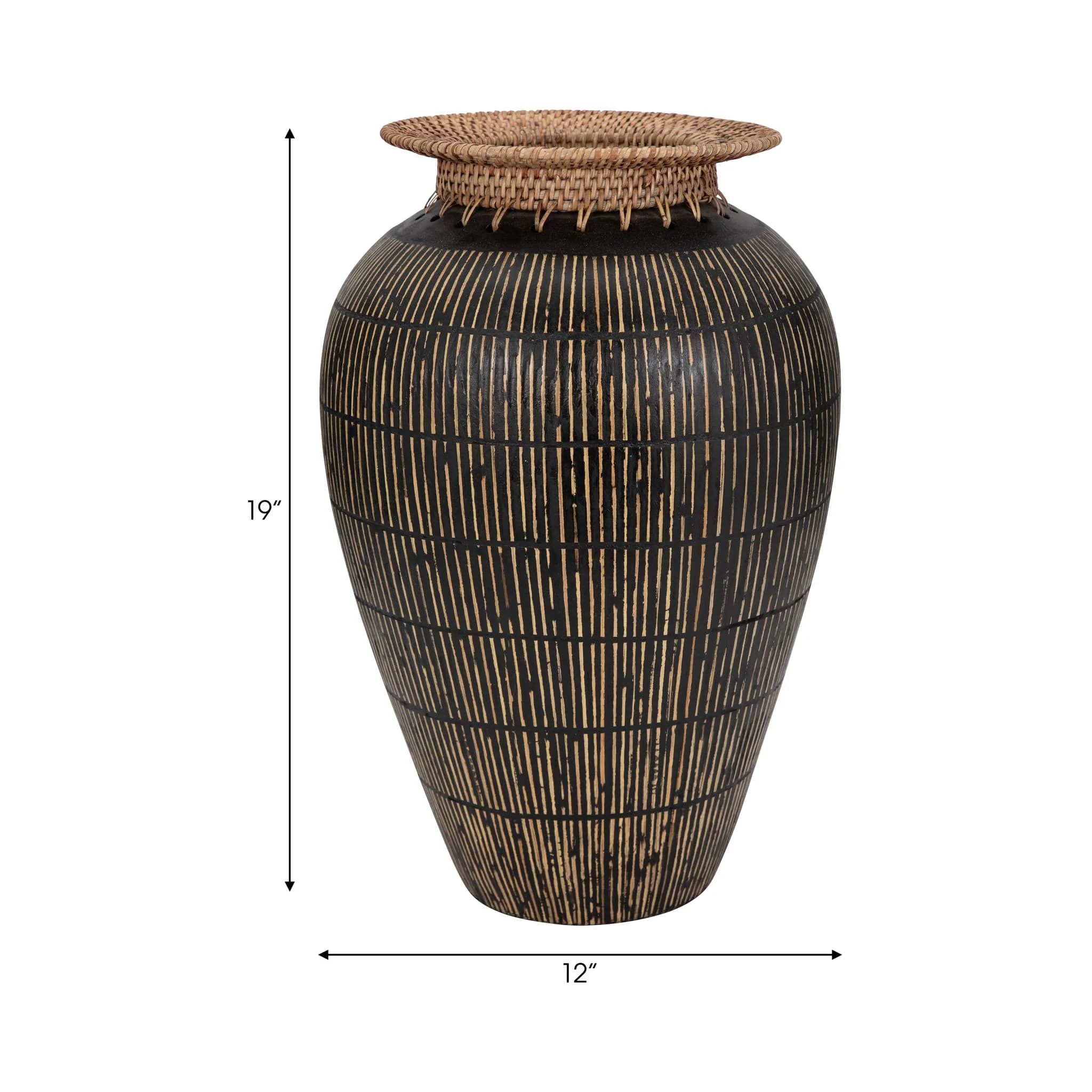 Terracotta, 19" Lines Vase W/ Woven Top, Multi - Image 2