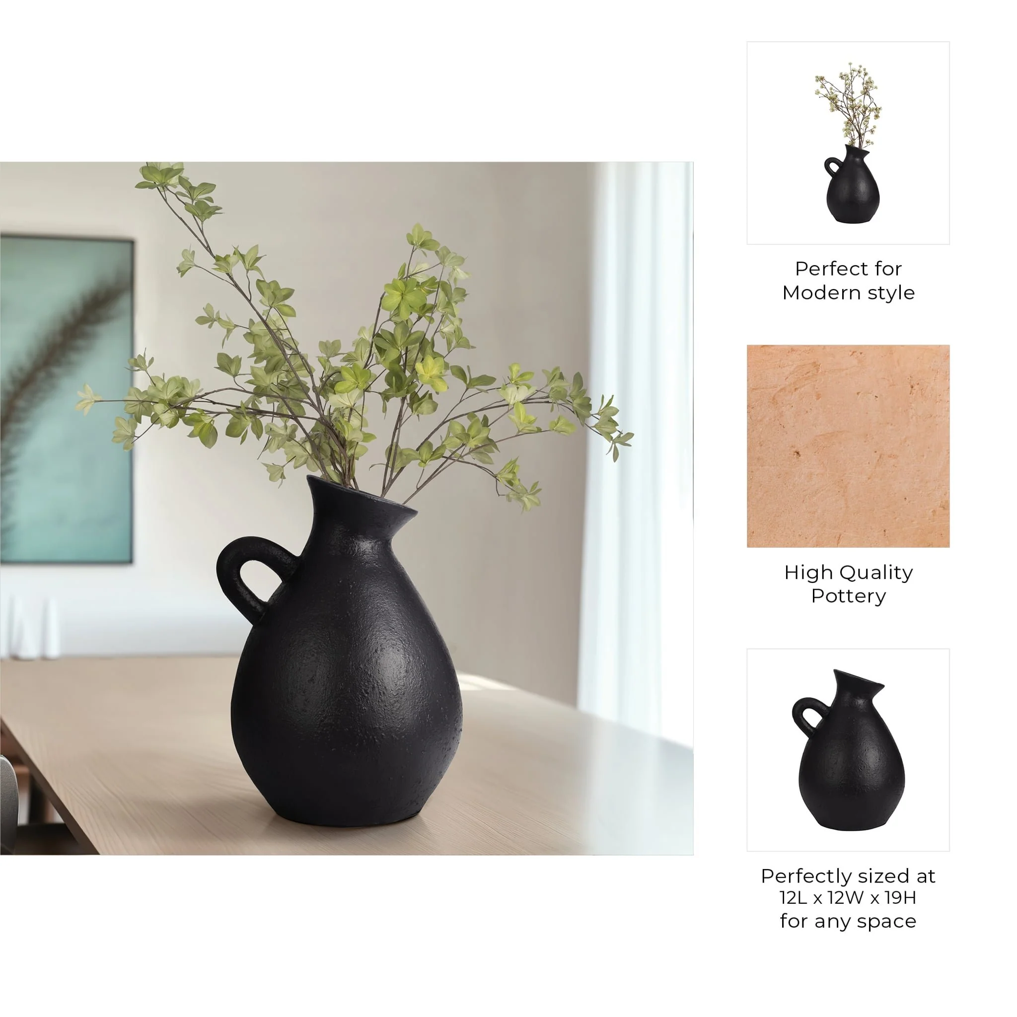 Terracotta, 19" Organic Jug With Handle, Black - Image 10