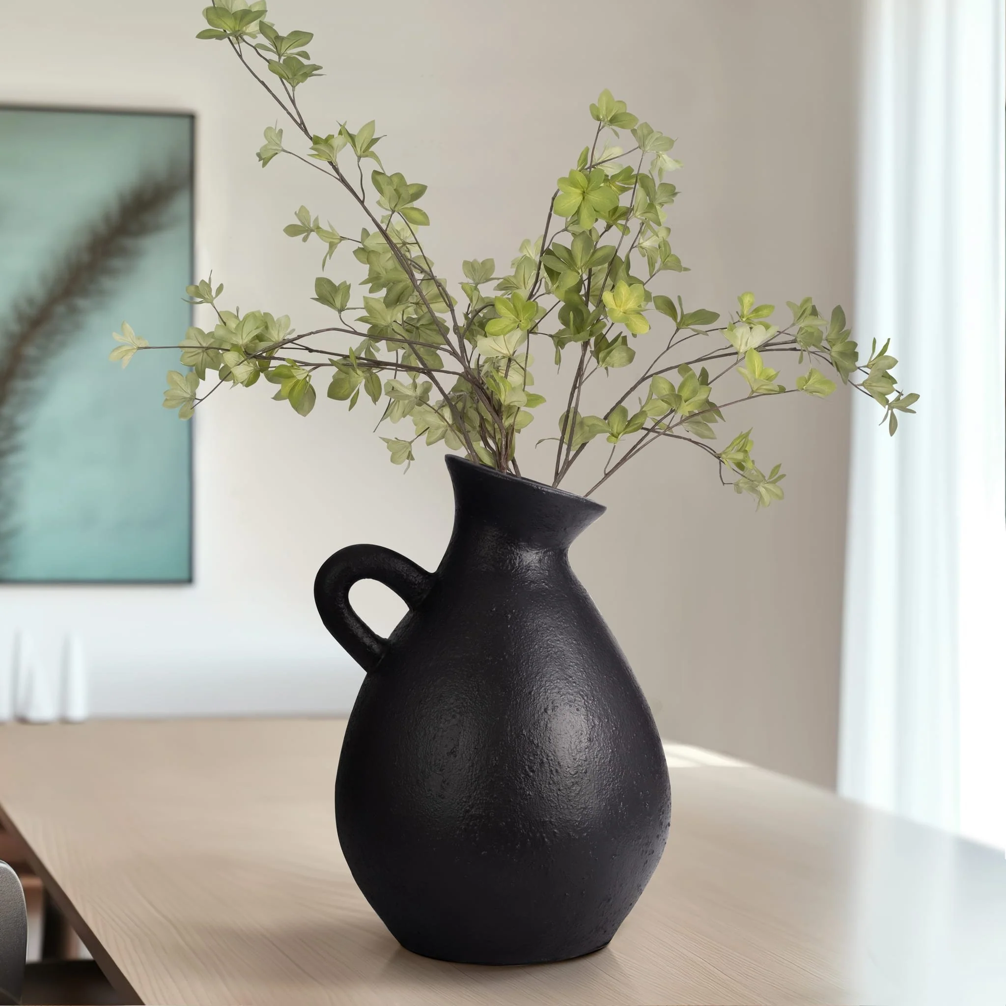 Terracotta, 19" Organic Jug With Handle, Black - Image 11