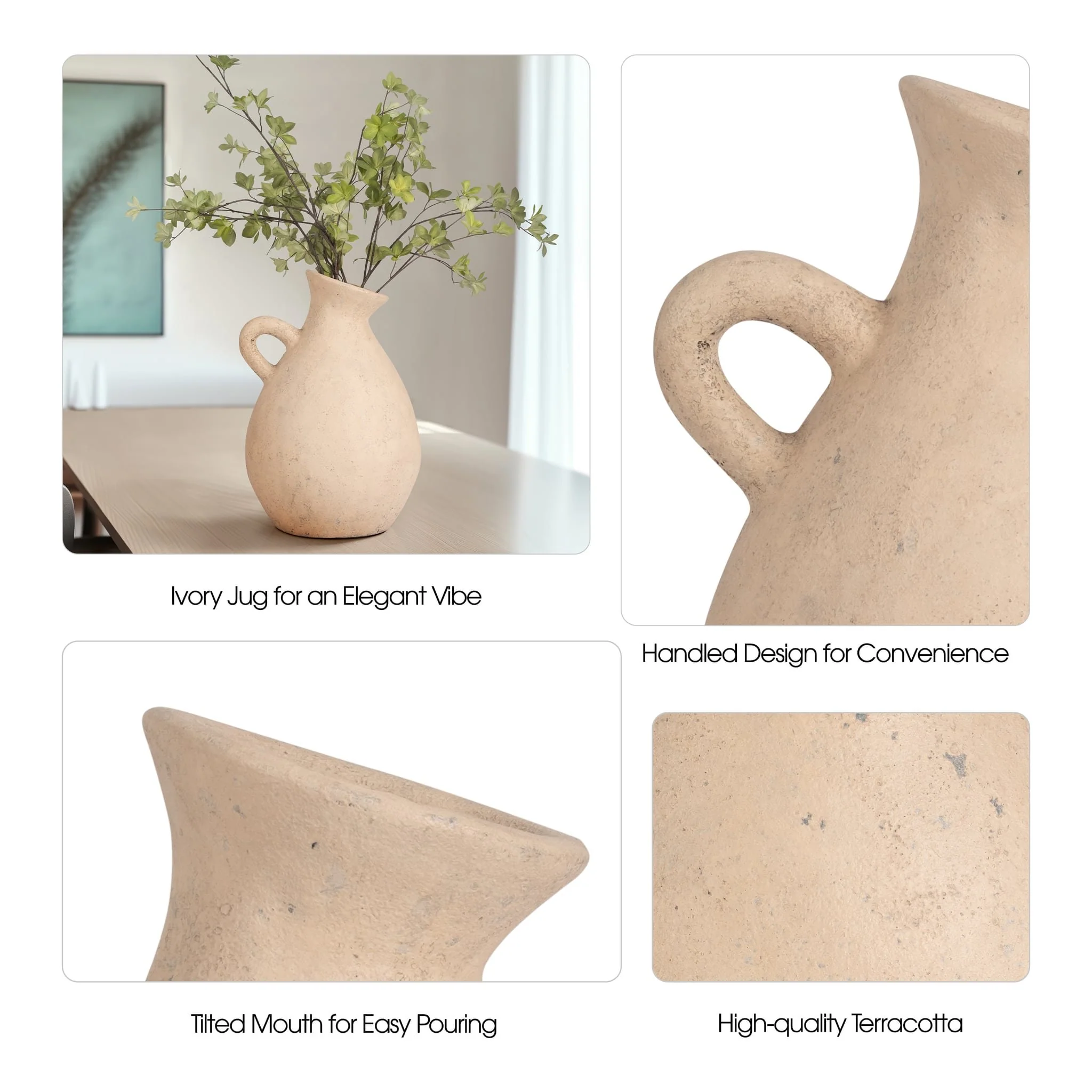 Terracotta, 19" Organic Jug With Handle, Ivory - Image 10
