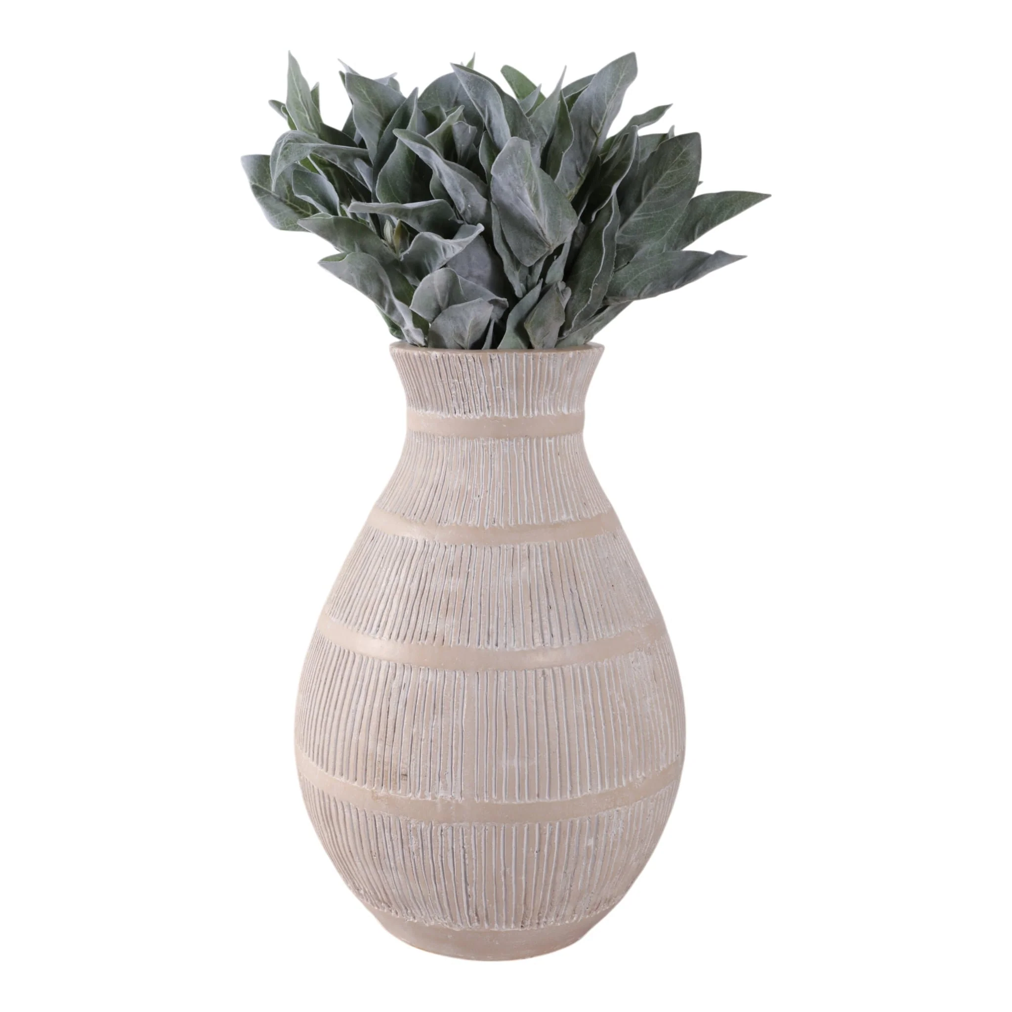 Terracotta, 19" Organic Vase With Lines, Ivory - Image 2
