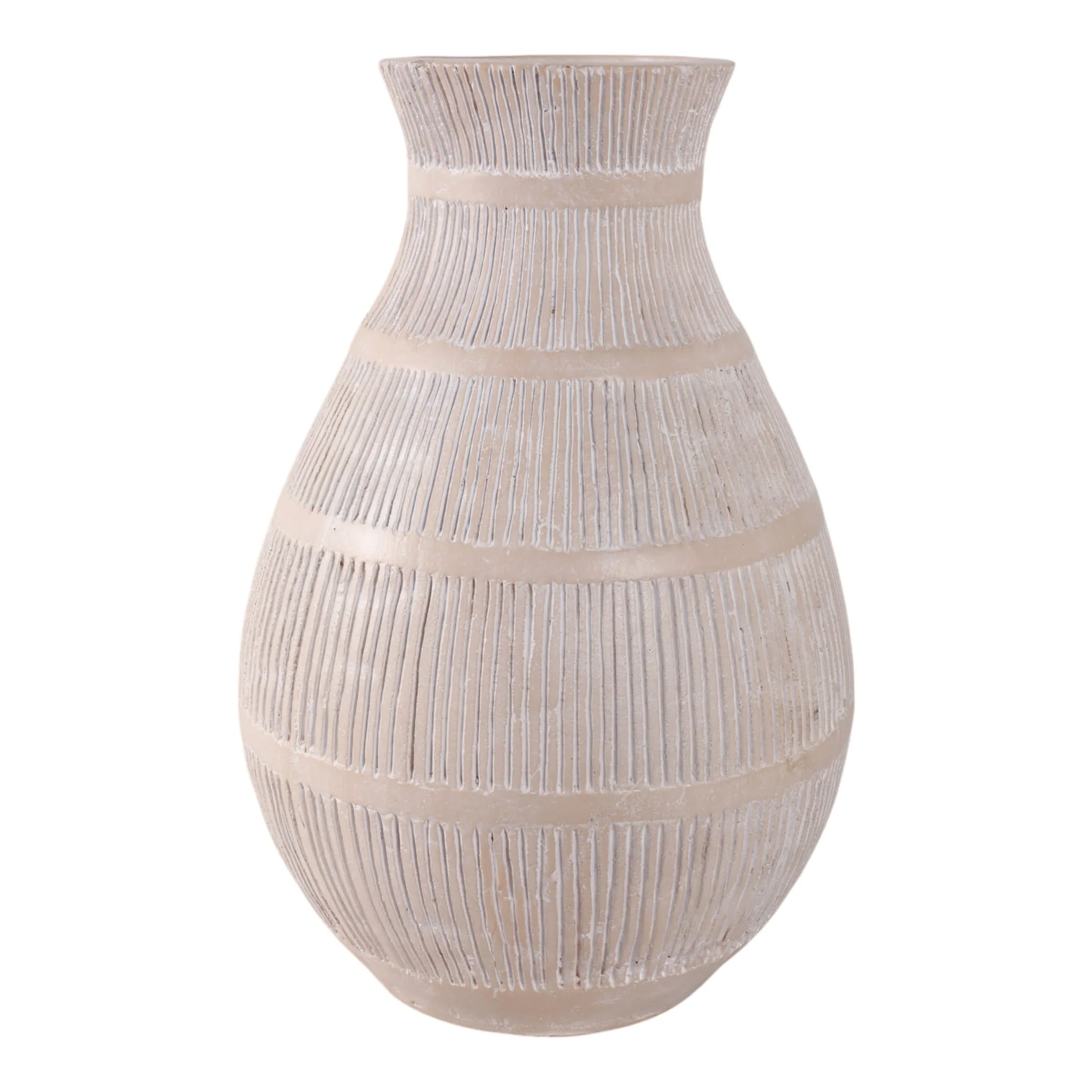 Terracotta, 19" Organic Vase With Lines, Ivory - Image 3
