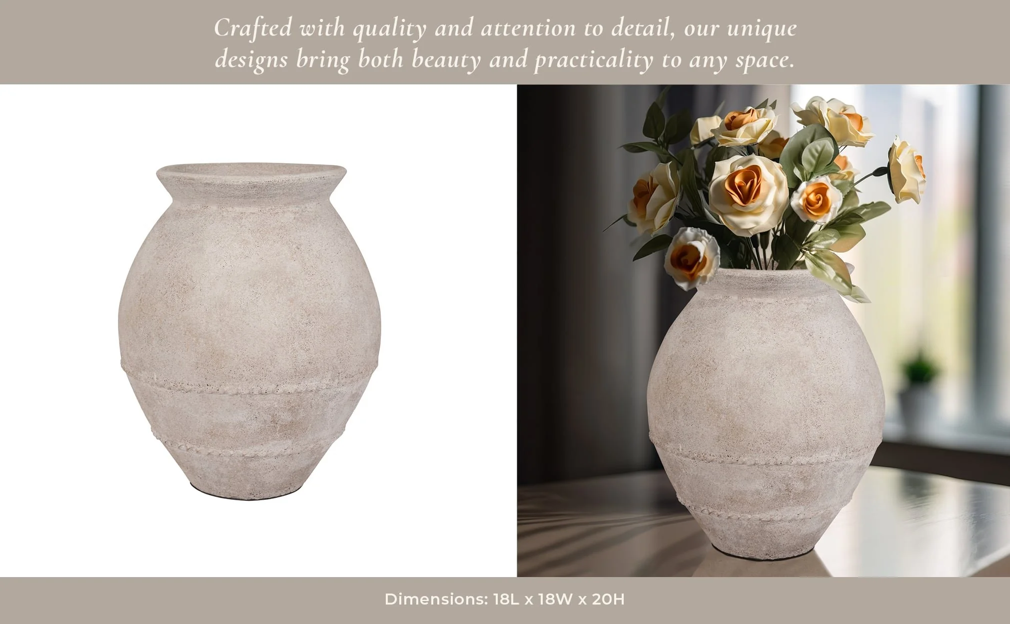 Terracotta, 20" Traditional Jug Vase, Ivory - Image 10