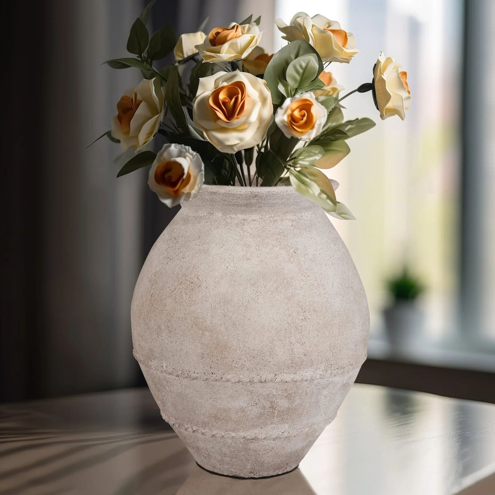Terracotta, 20" Traditional Jug Vase, Ivory - Image 9