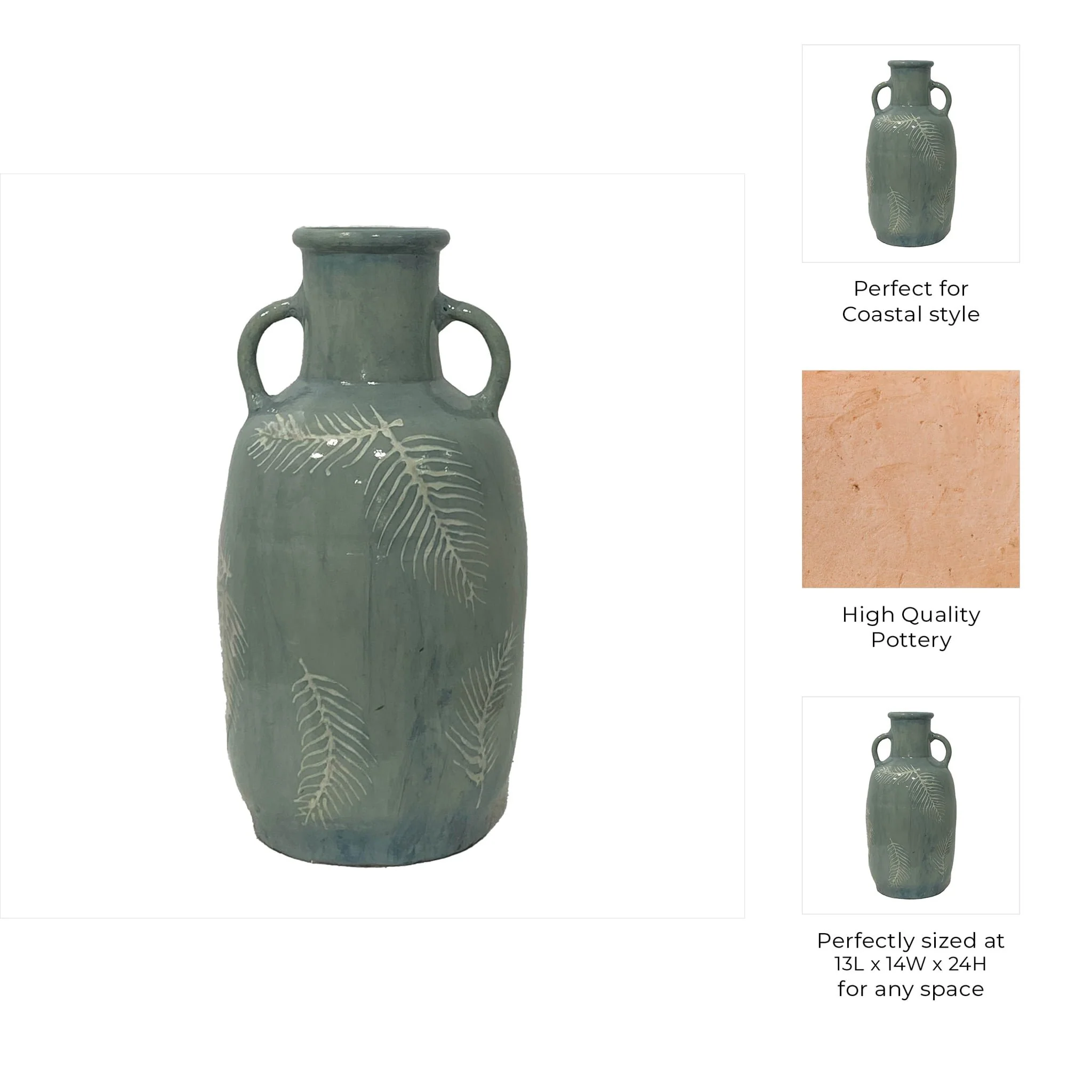 Terracotta, 23"h Leaf Eared Vase, Mint - Image 3
