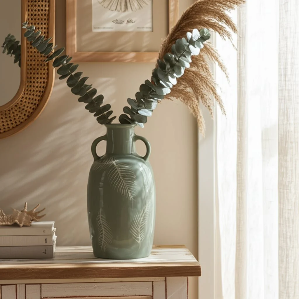 Terracotta, 23"h Leaf Eared Vase, Mint - Image 5