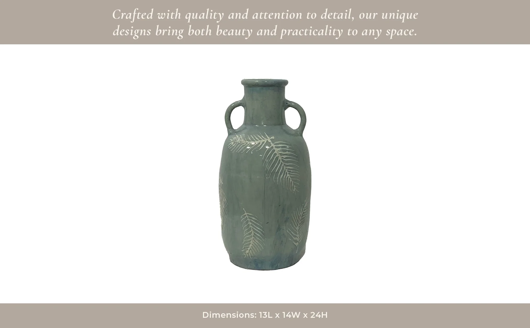 Terracotta, 23"h Leaf Eared Vase, Mint - Image 7