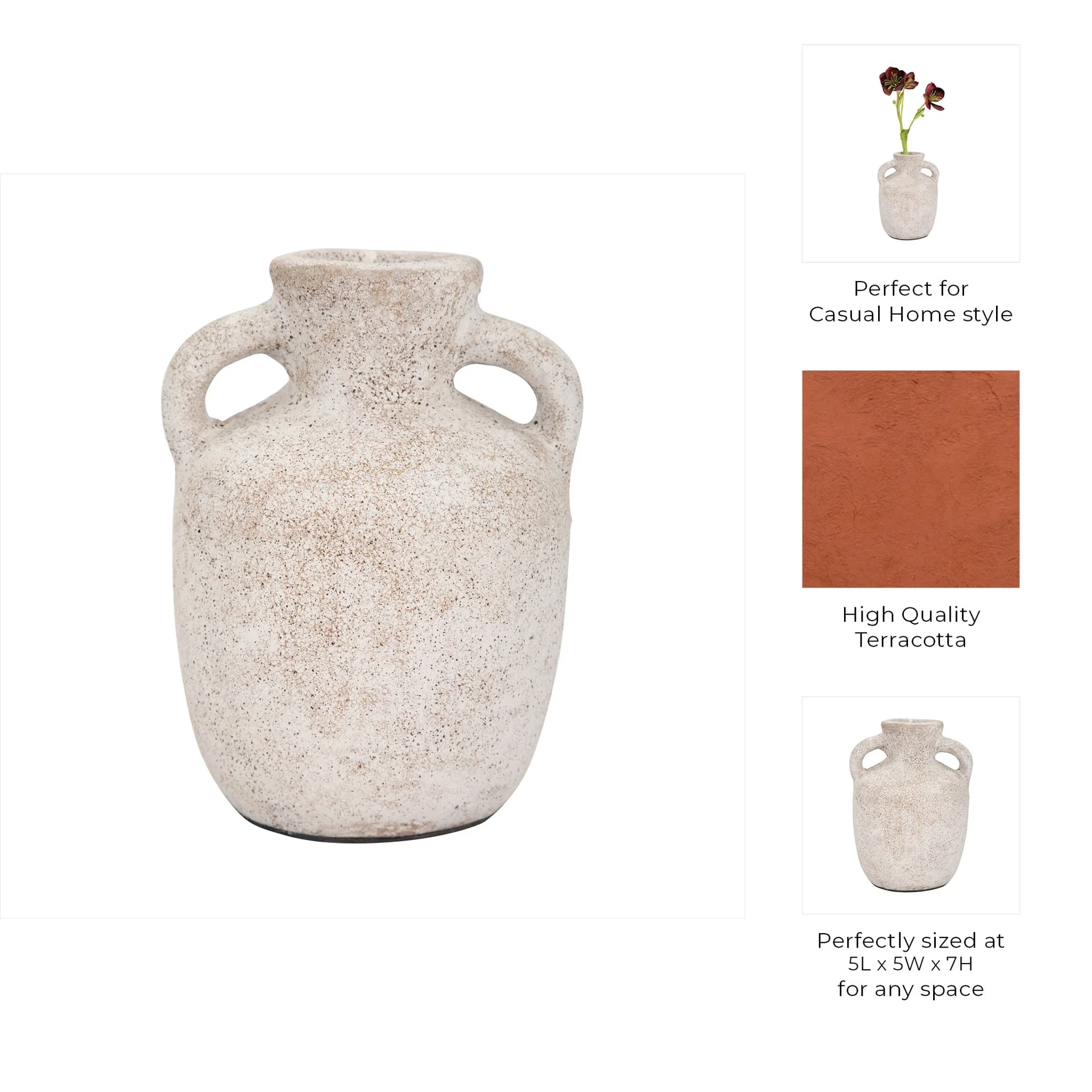 Terracotta, 7" Double Handle Vase, Ivory - Image 10