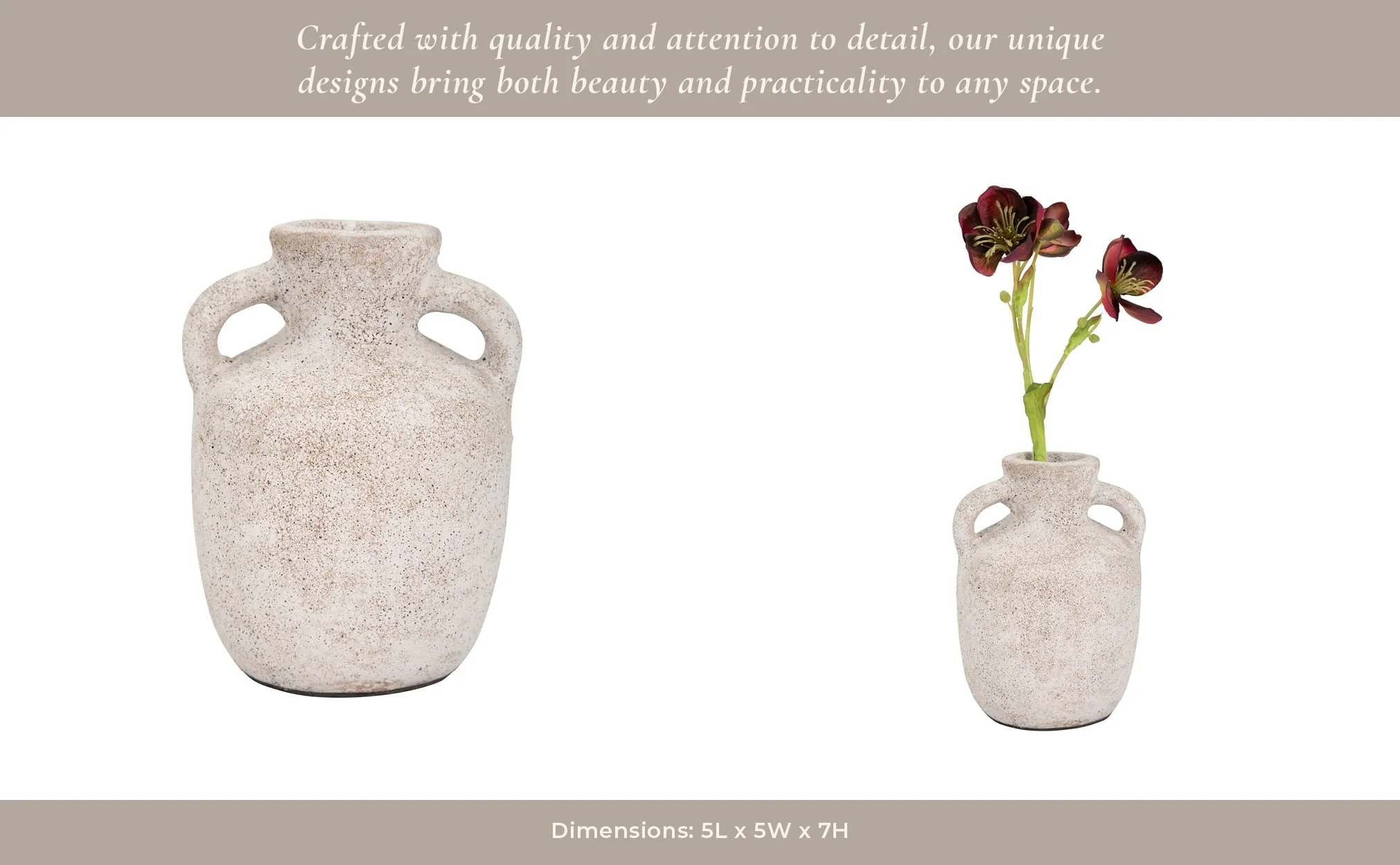 Terracotta, 7" Double Handle Vase, Ivory - Image 14