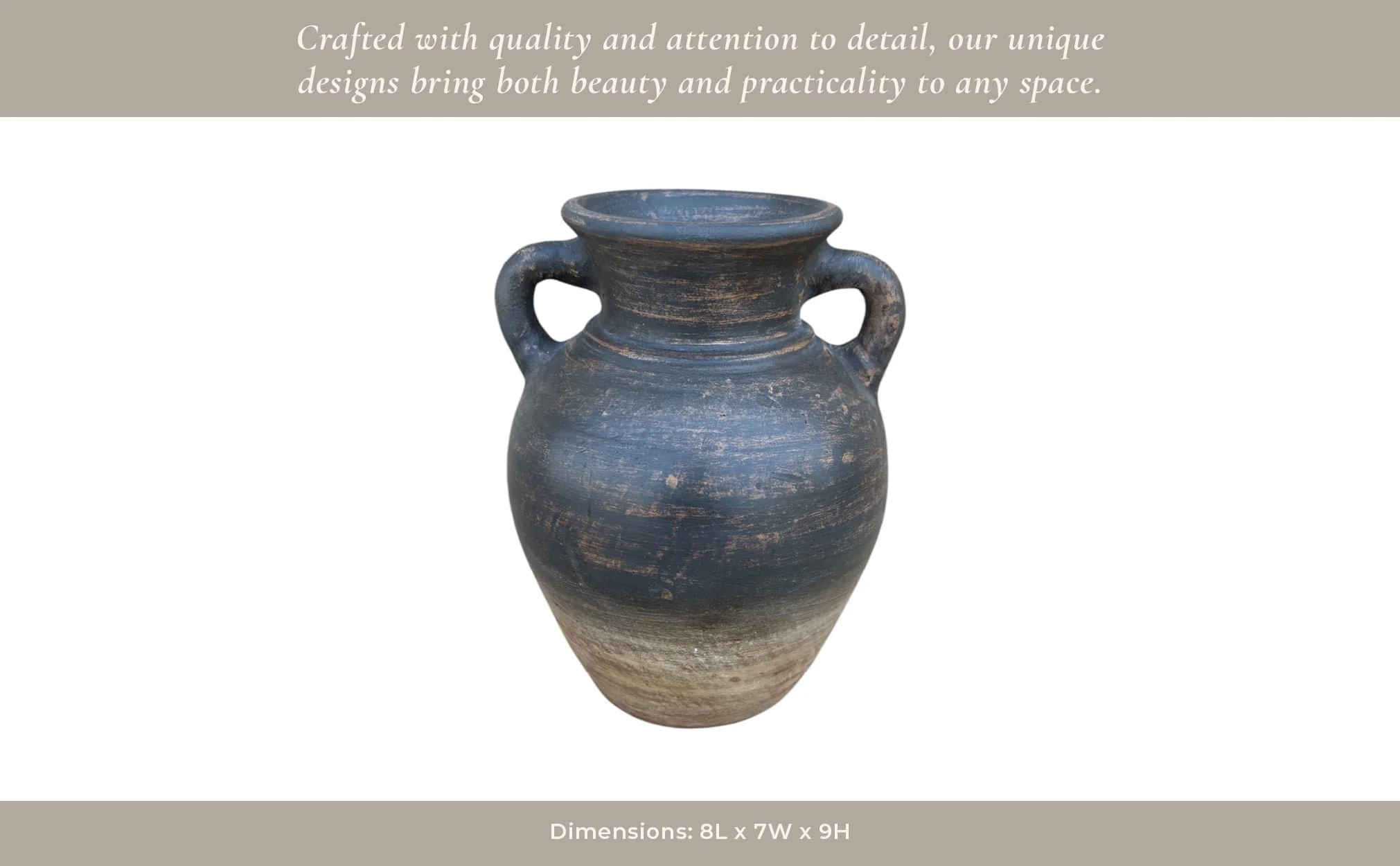 Terracotta, 9" Vase With Handles, Chcolate Brown - Image 12