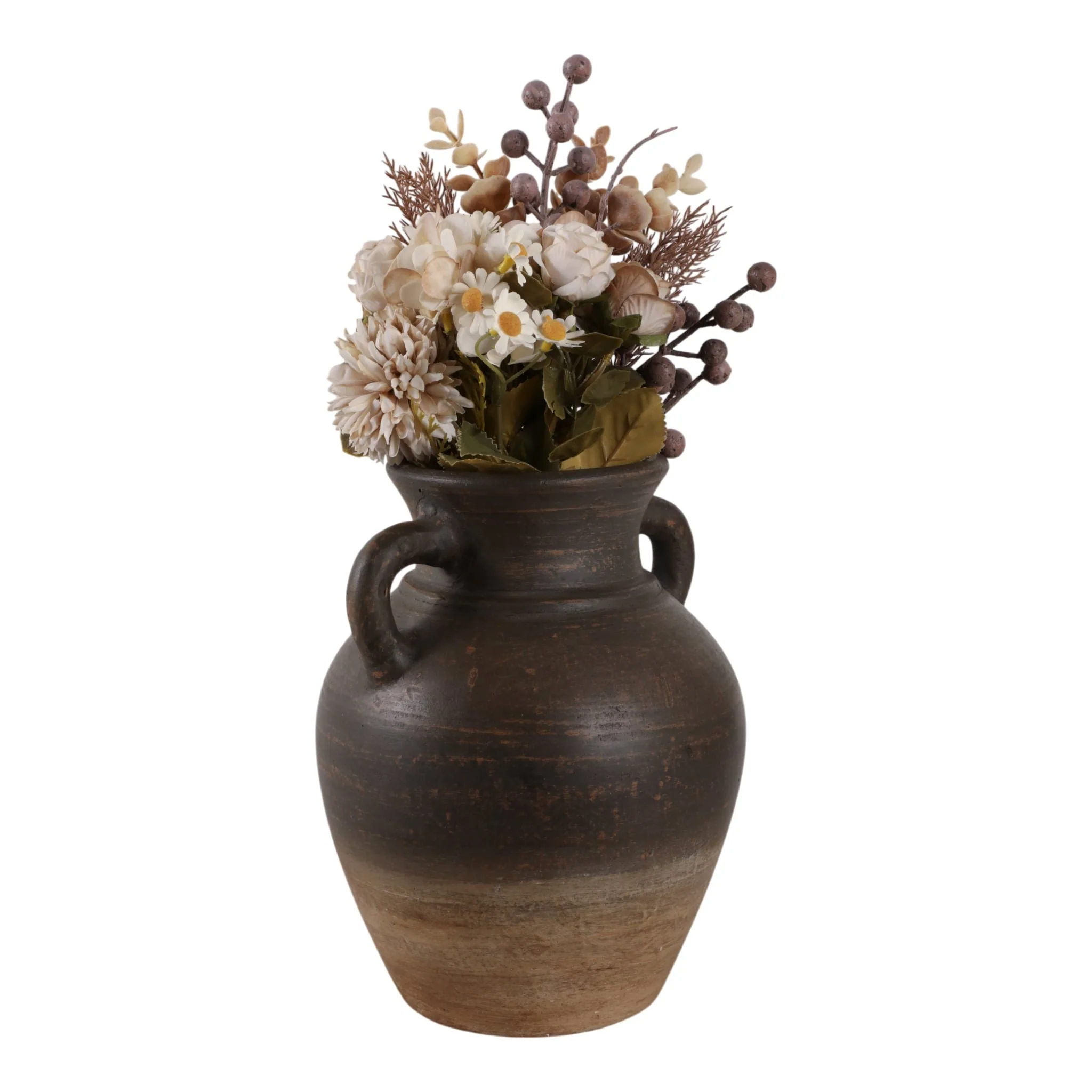Terracotta, 9" Vase With Handles, Chcolate Brown - Image 2