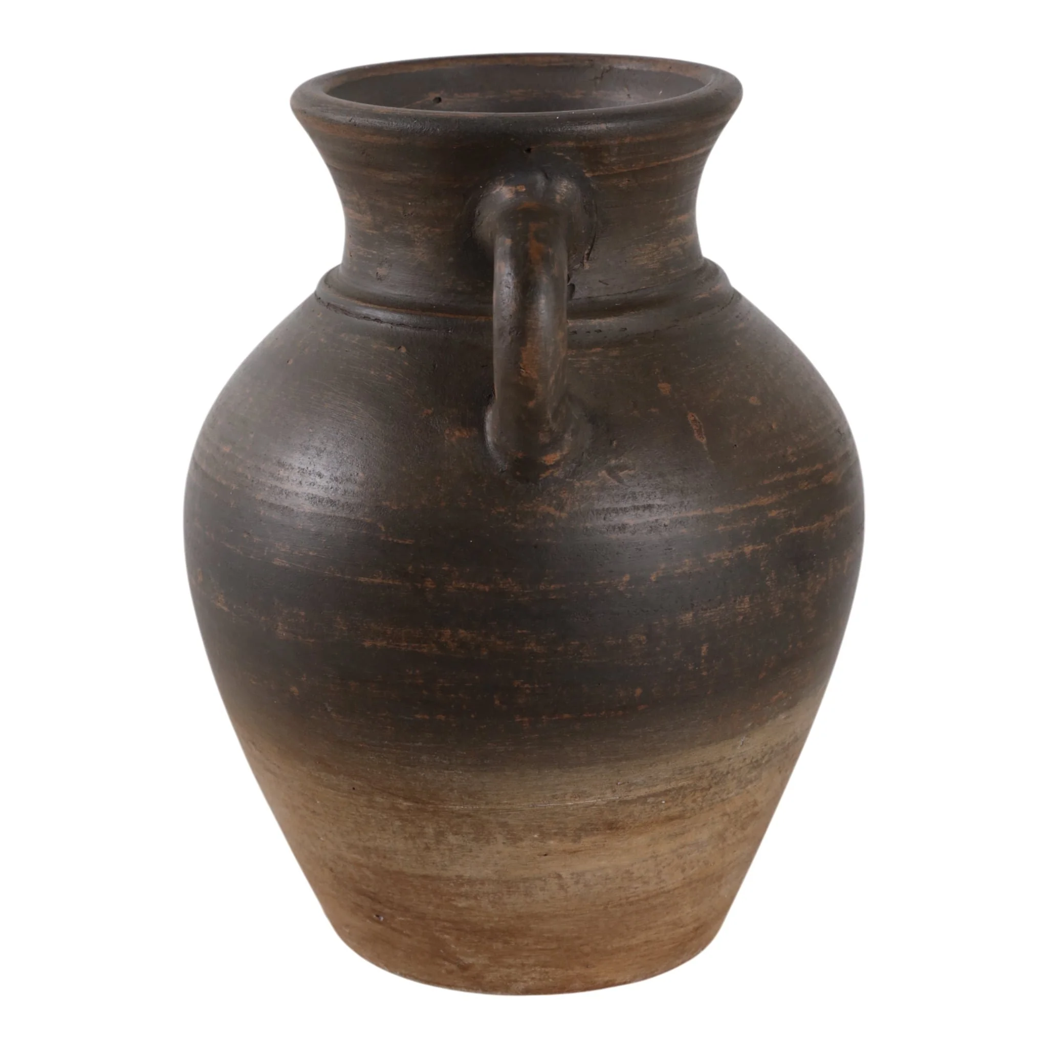 Terracotta, 9" Vase With Handles, Chcolate Brown - Image 3