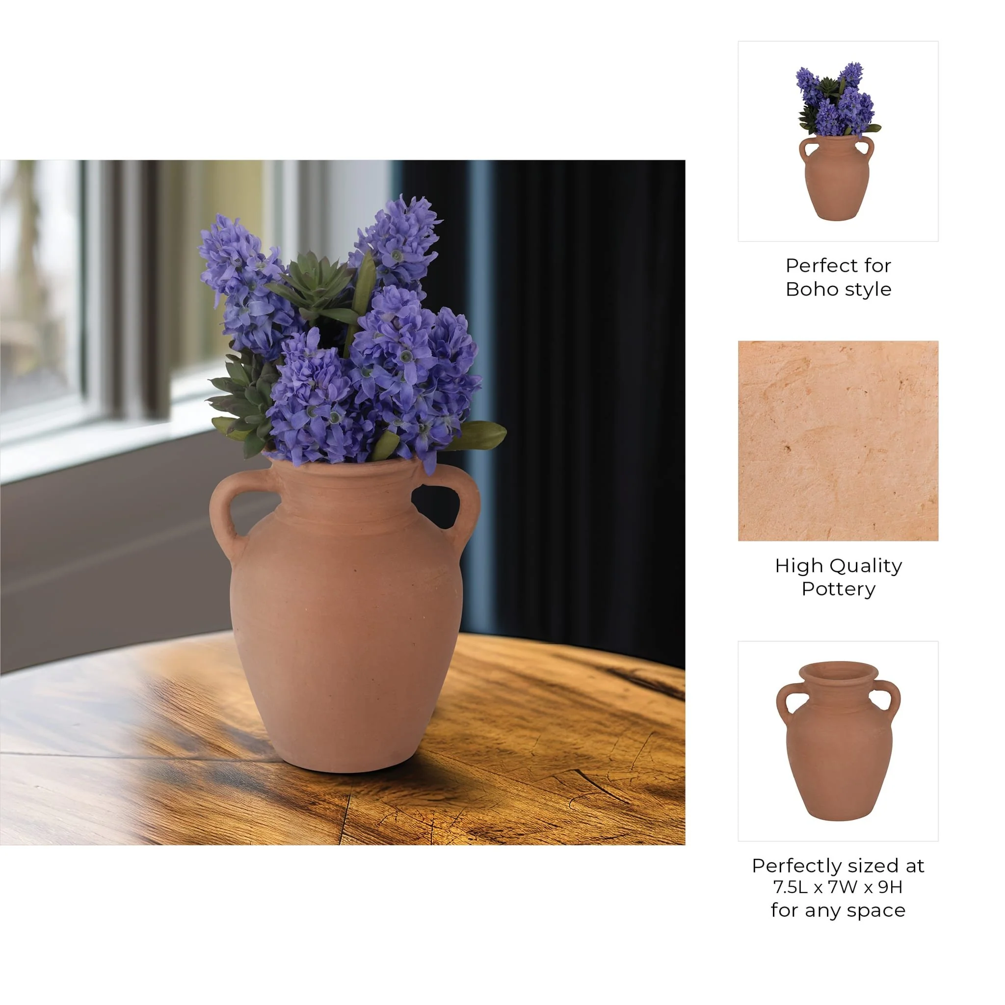 Terracotta, 9" Vase With Handles, Natural - Image 10